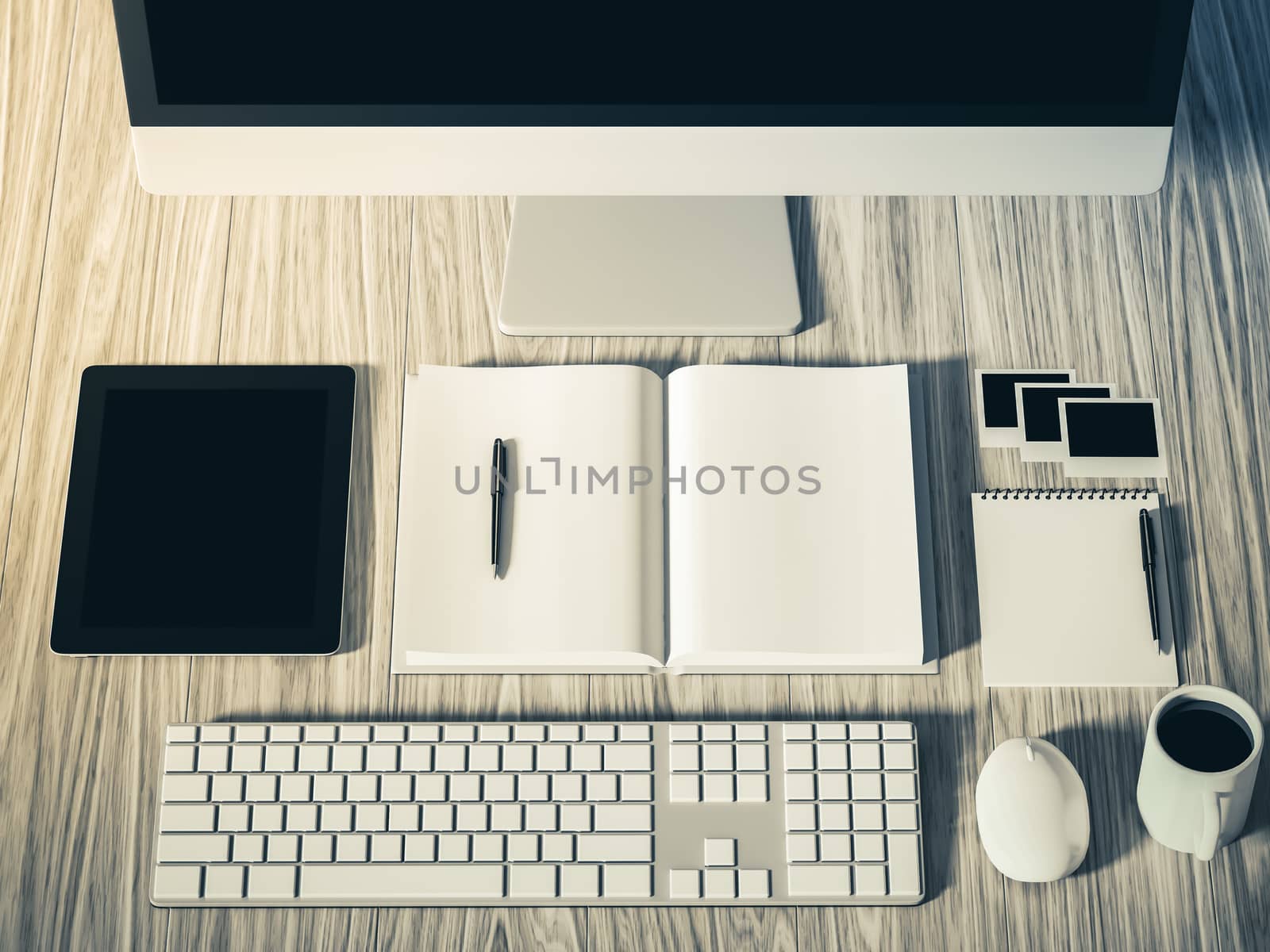 High angle view of a setting table of business workplace, shot in office, home work space