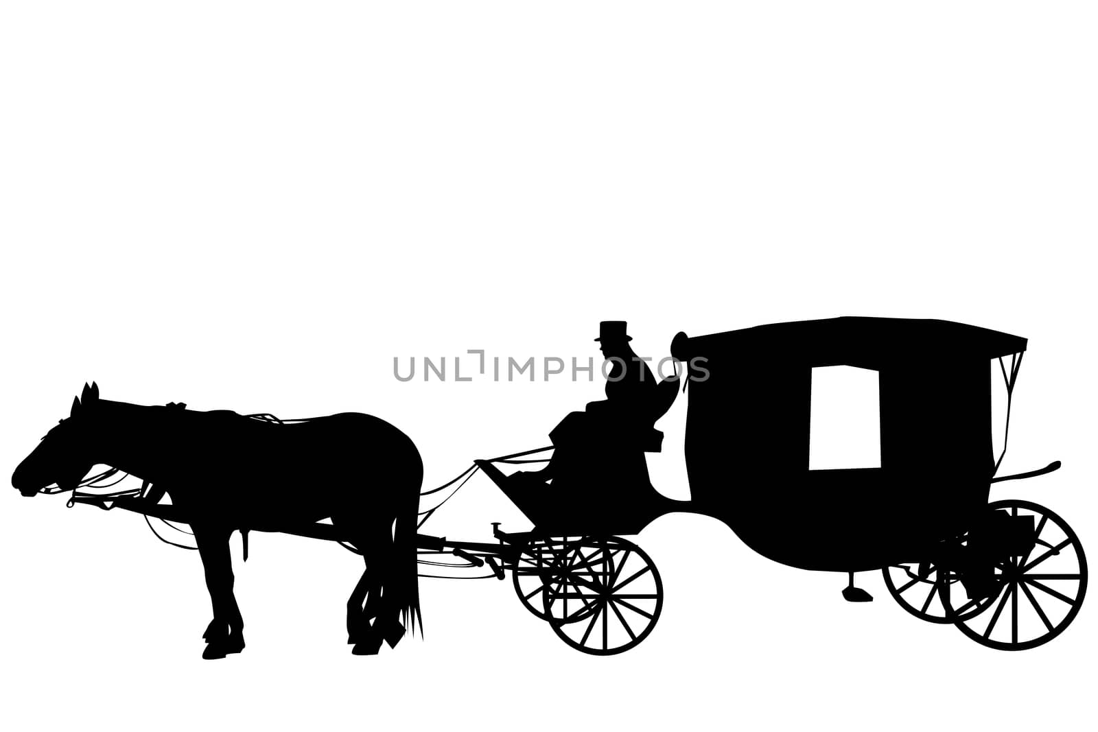 Silhouettes of a vintage carriage with coachman