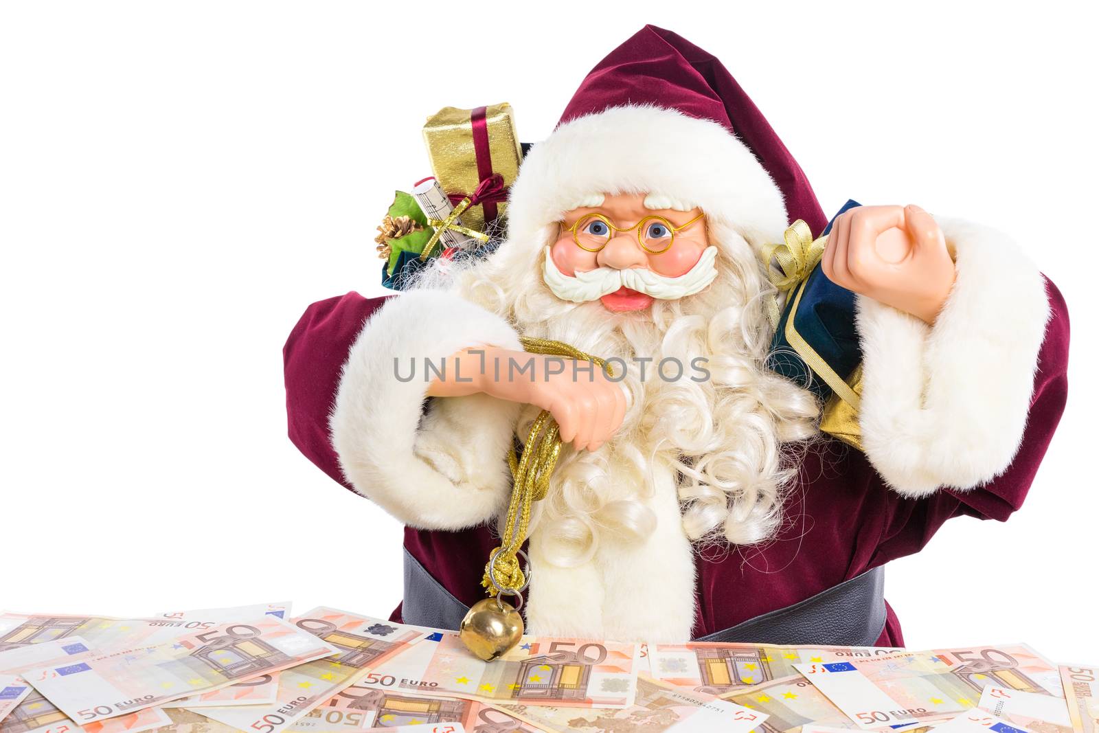 Model of Santa Claus with presents and euro money by BenSchonewille