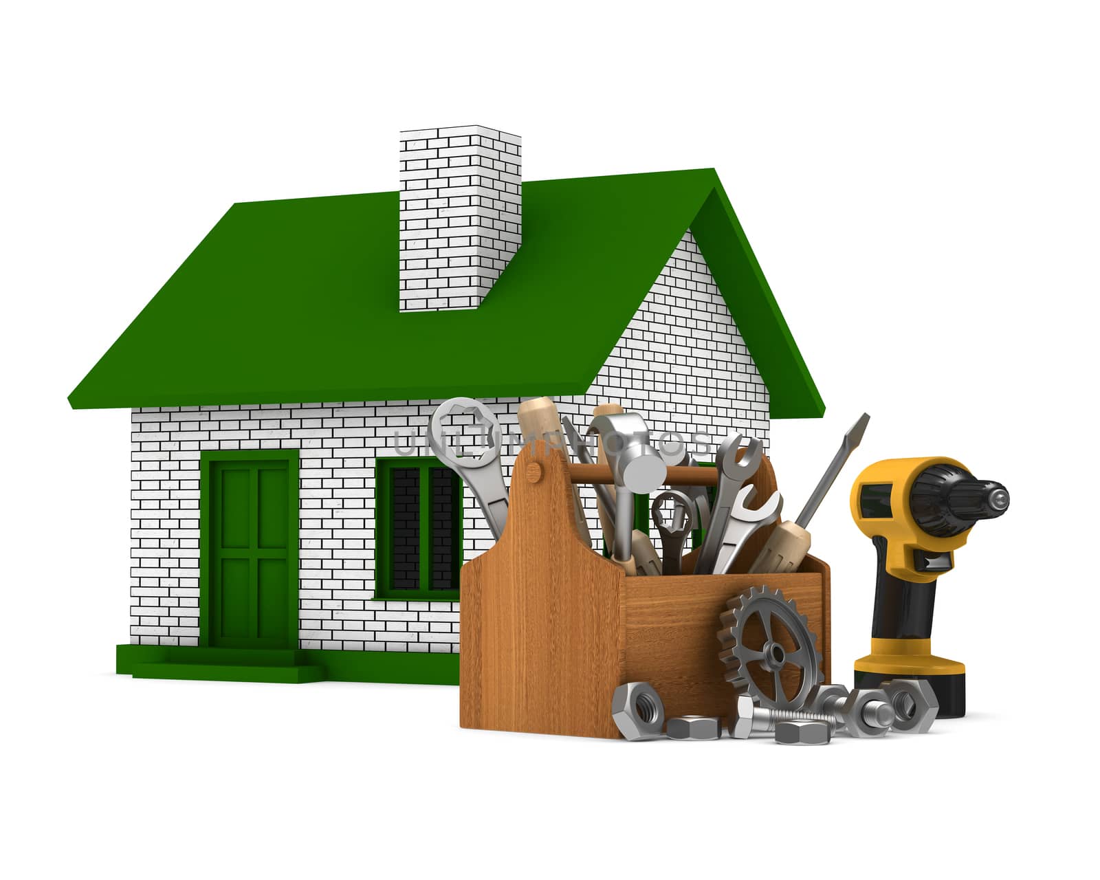 House repair on white background. Isolated 3D image