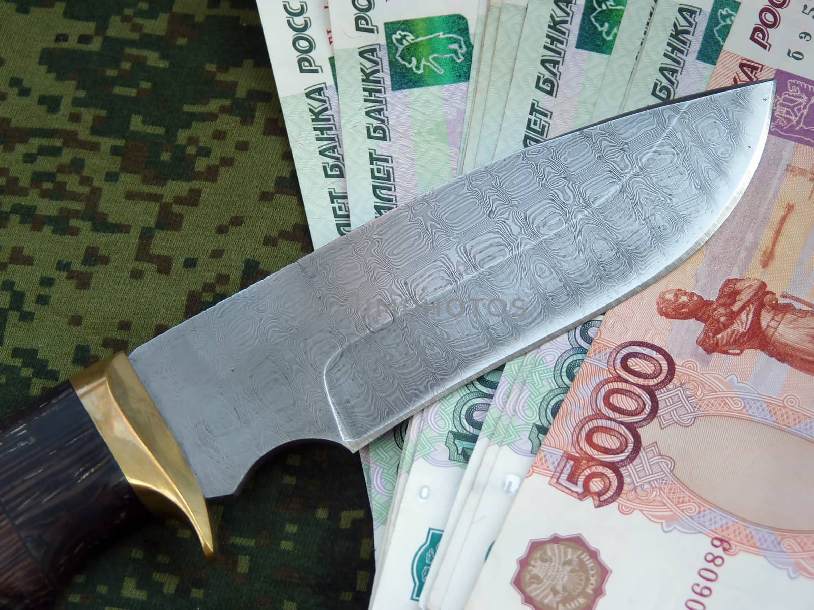 Knife hunting tourist Damask blade of the Russian production