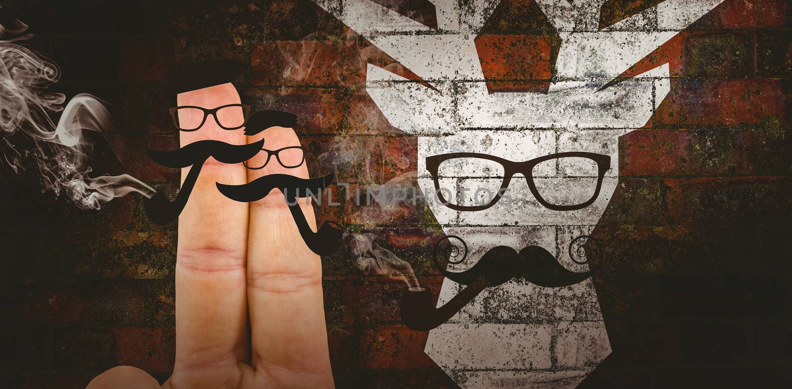 Composite image of fingers with mustache by Wavebreakmedia