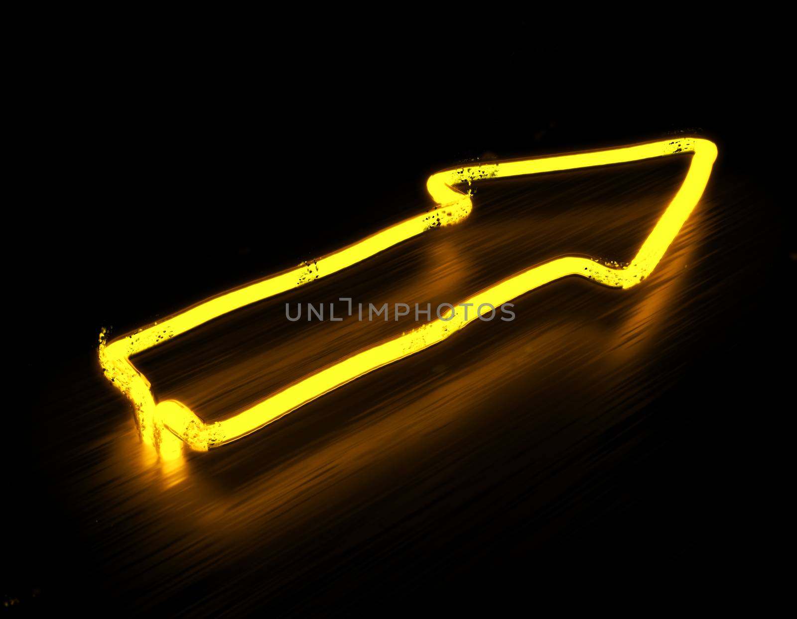 3d render arrow neon sign isolated on black background