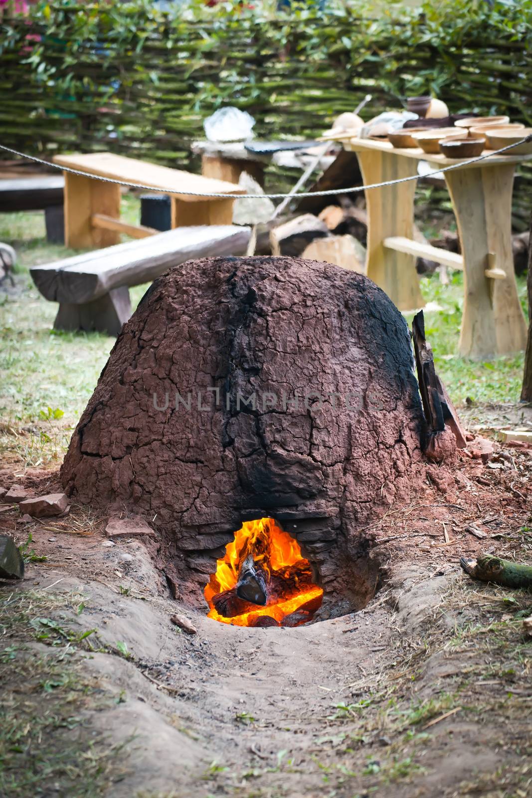 Old slavic furnace made of clay and stones
