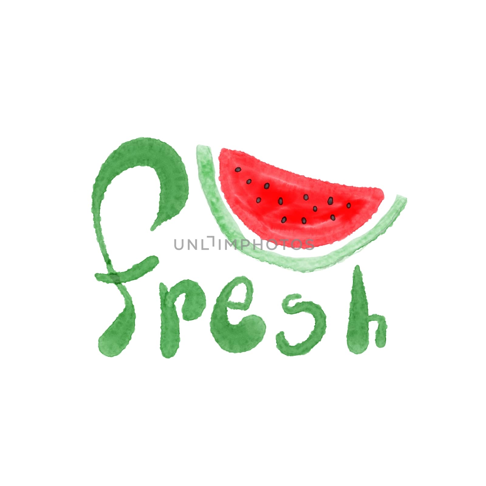 Watercolor watermelon with lettering fresh by skrotov