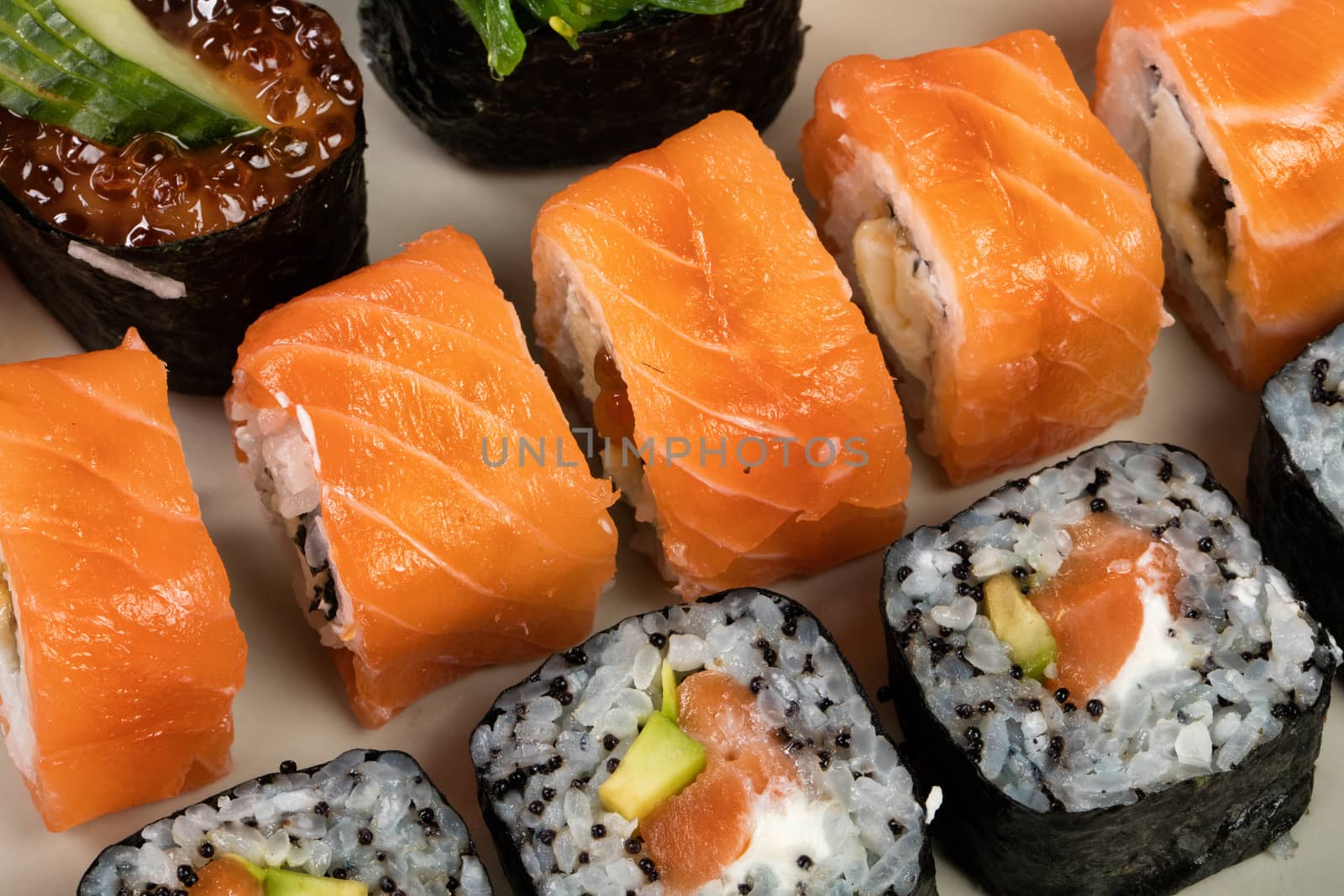 Different kinds of Japanese traditional food on a table