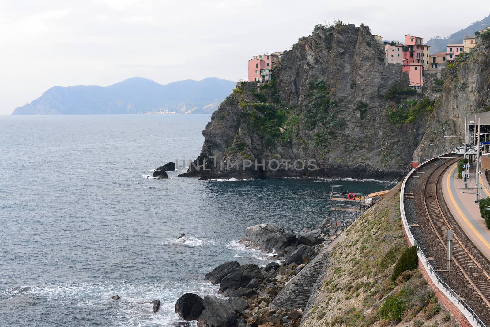 Manarola village and train station; Cinque Terre, Italy by gypsygraphy