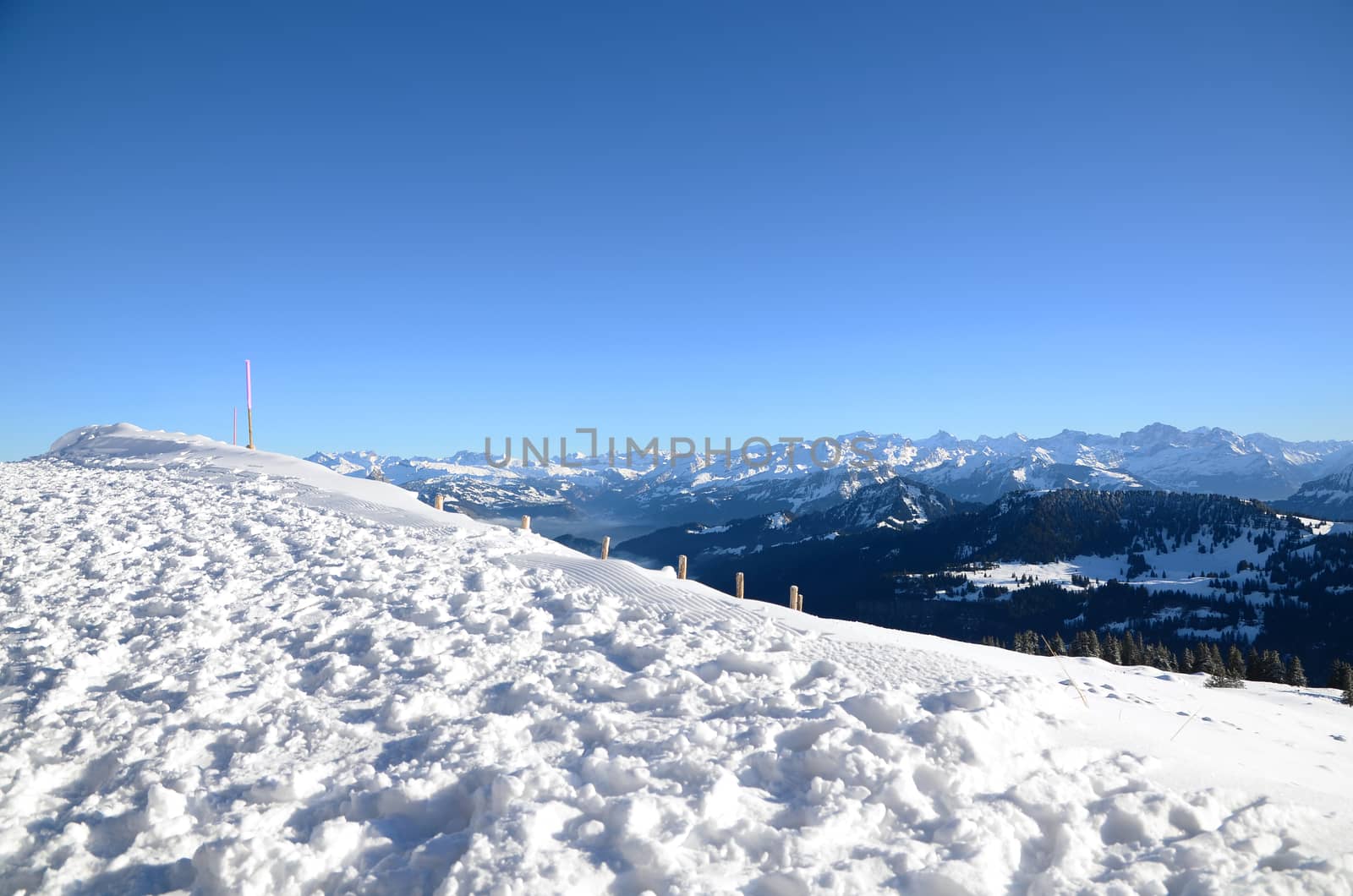 View of Swiss Alps from the Rigi Kulm in winter, Lucerne, Switzerlan by gypsygraphy