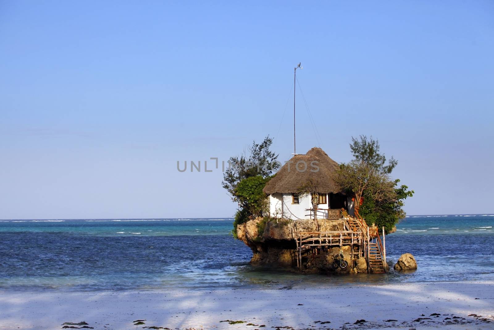 Small restaurant The Rock in Zanzibar. Tanzania