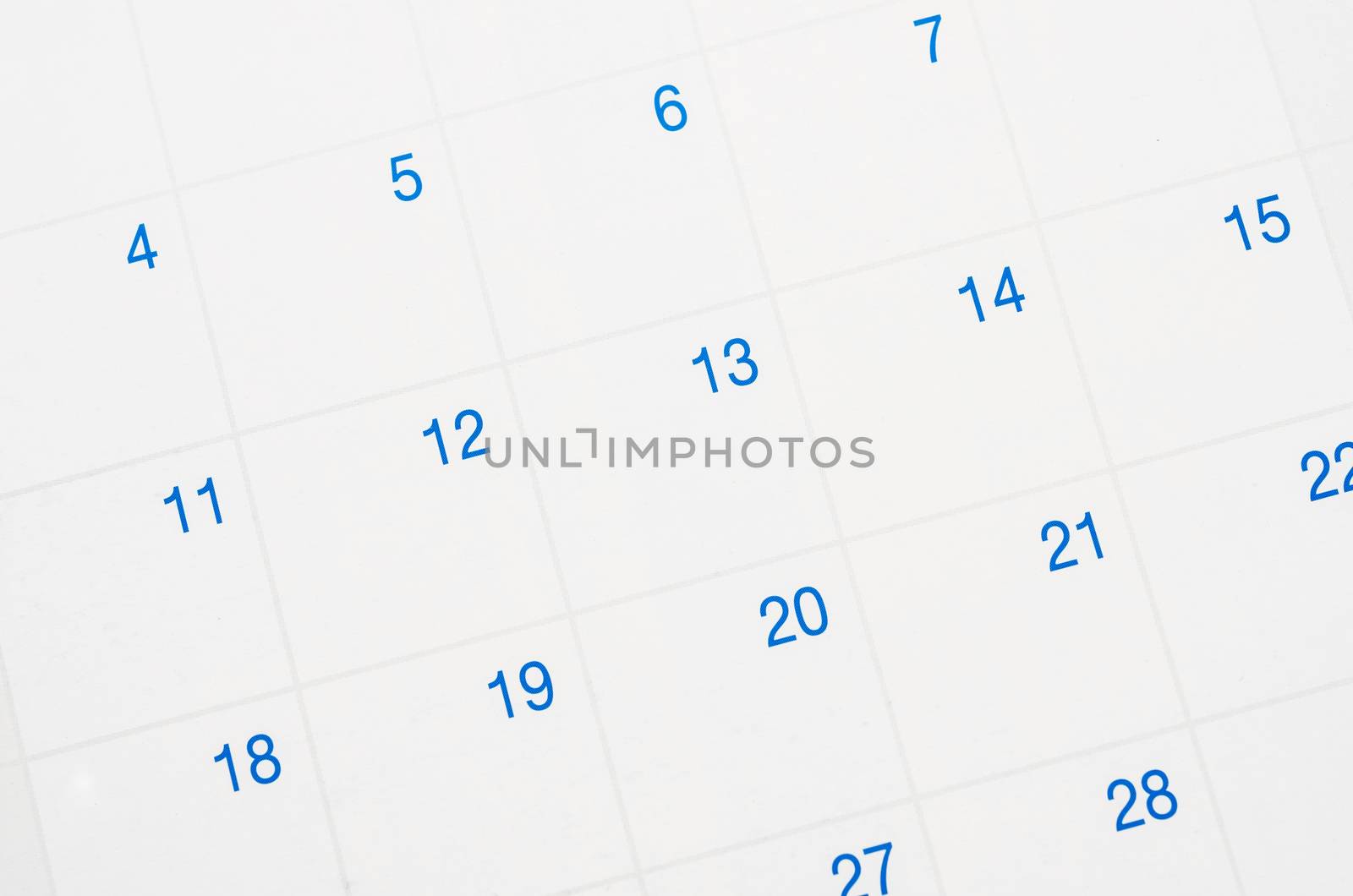 Closeup of dates on calendar page