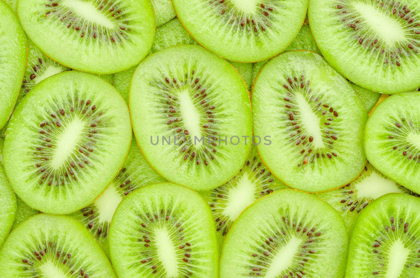 Many slices of kiwi fruit as background.