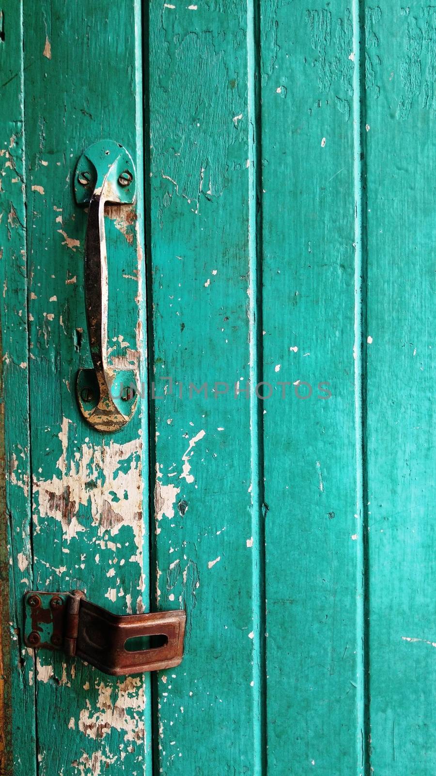 Old Green Wooden Door with Key