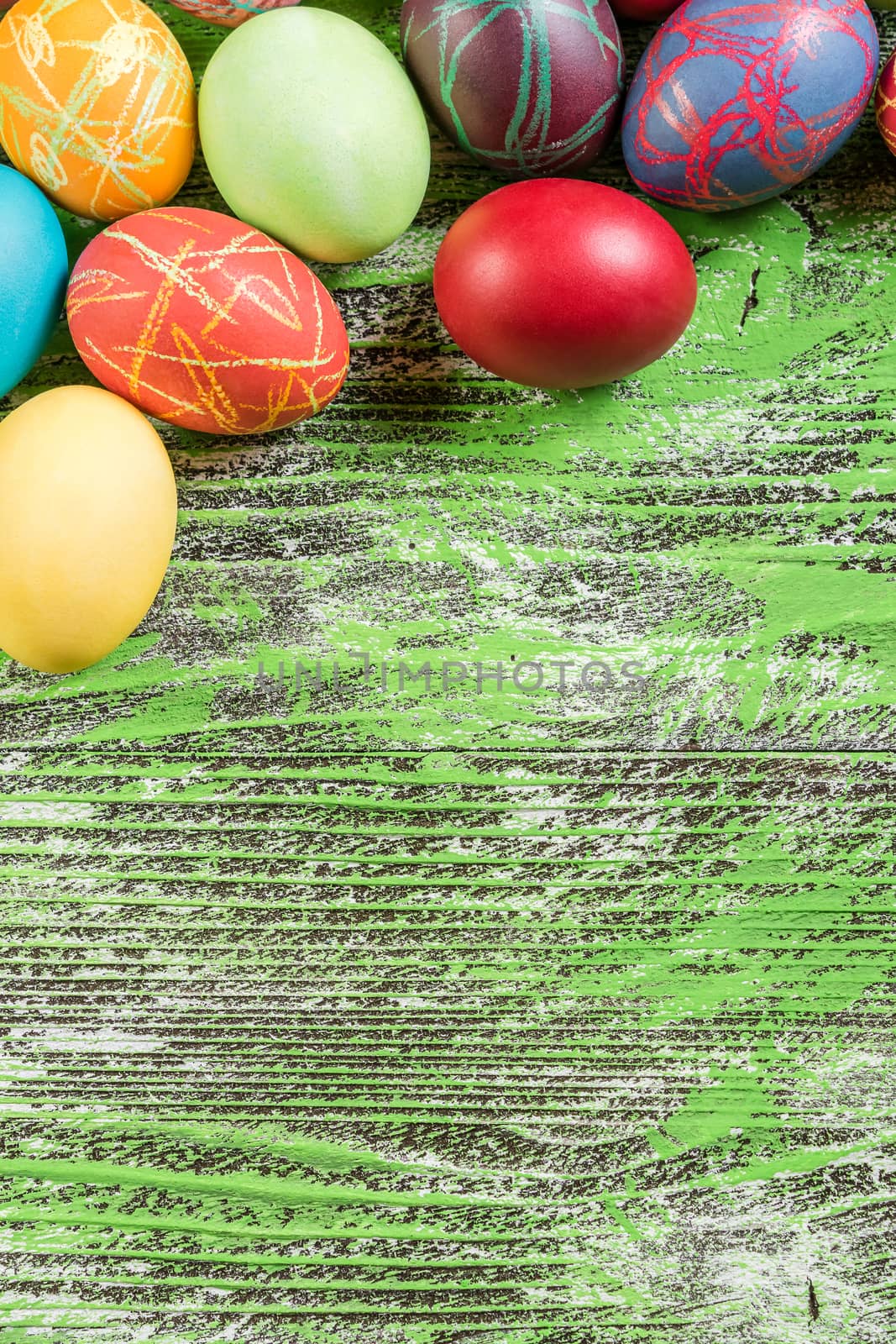 Easter eggs on wooden background