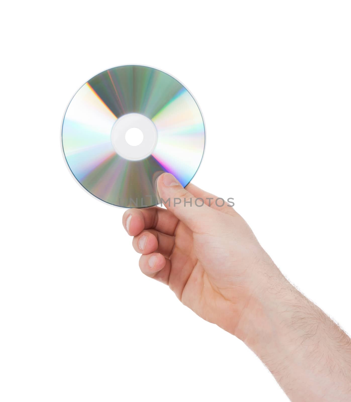 Man hand with compact disc isolated by michaklootwijk