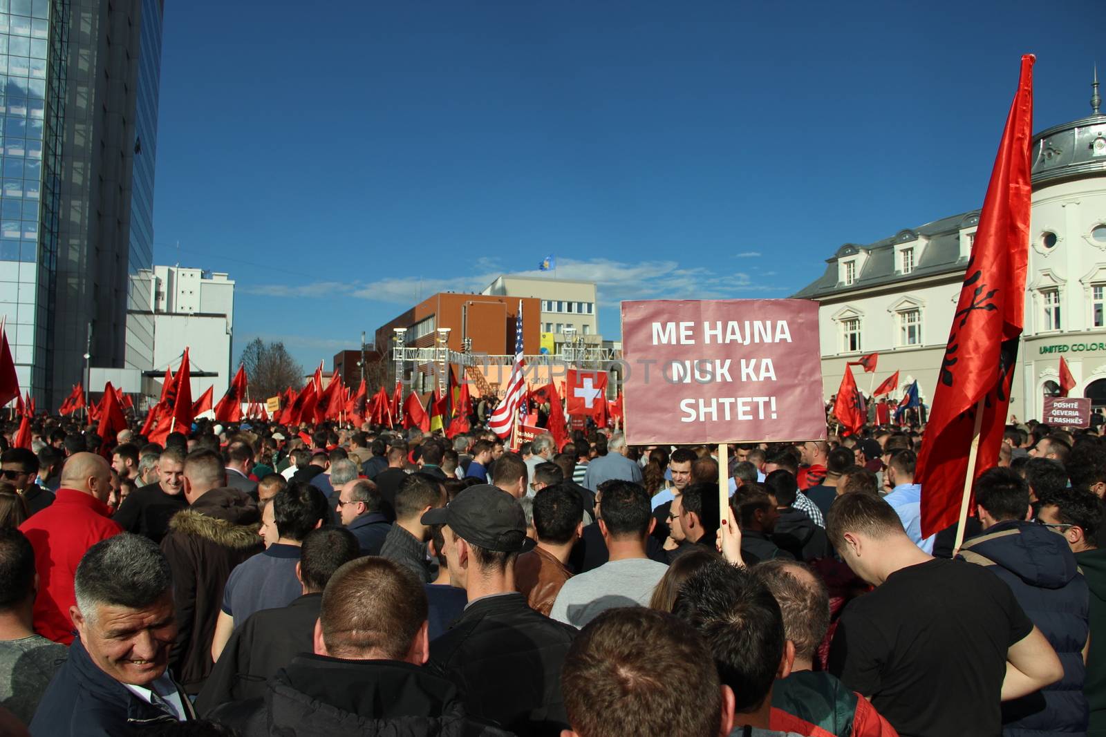 KOSOVO, Pristina: Thousands gather in Pristina on February 17,2016 for a major anti-government rally to mark their eighth anniversary of independence from Serbia.After a morning of official celebrations in the capital Pristina, including a military parade, demonstrators arrived for what opposition parties expected to be a record-breaking protest calling for the government's resignation and early elections.