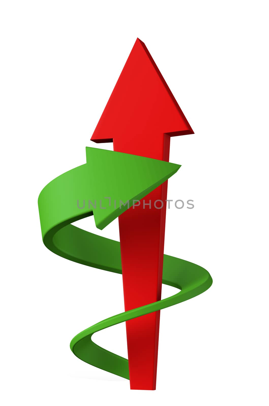 Red and green arrows isolated on white background