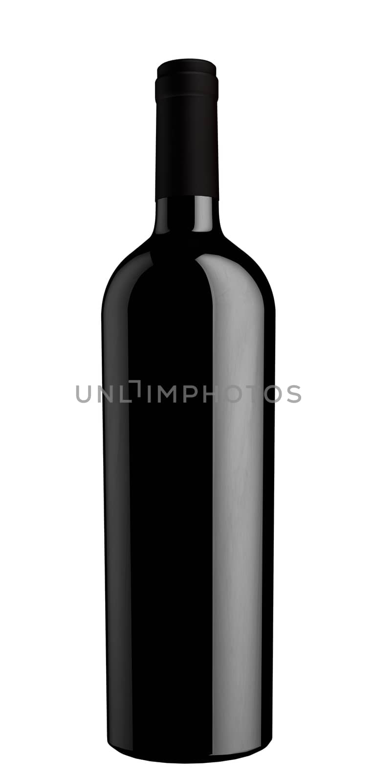Black wine bottle silhouette with black aluminum cap isolated on white background