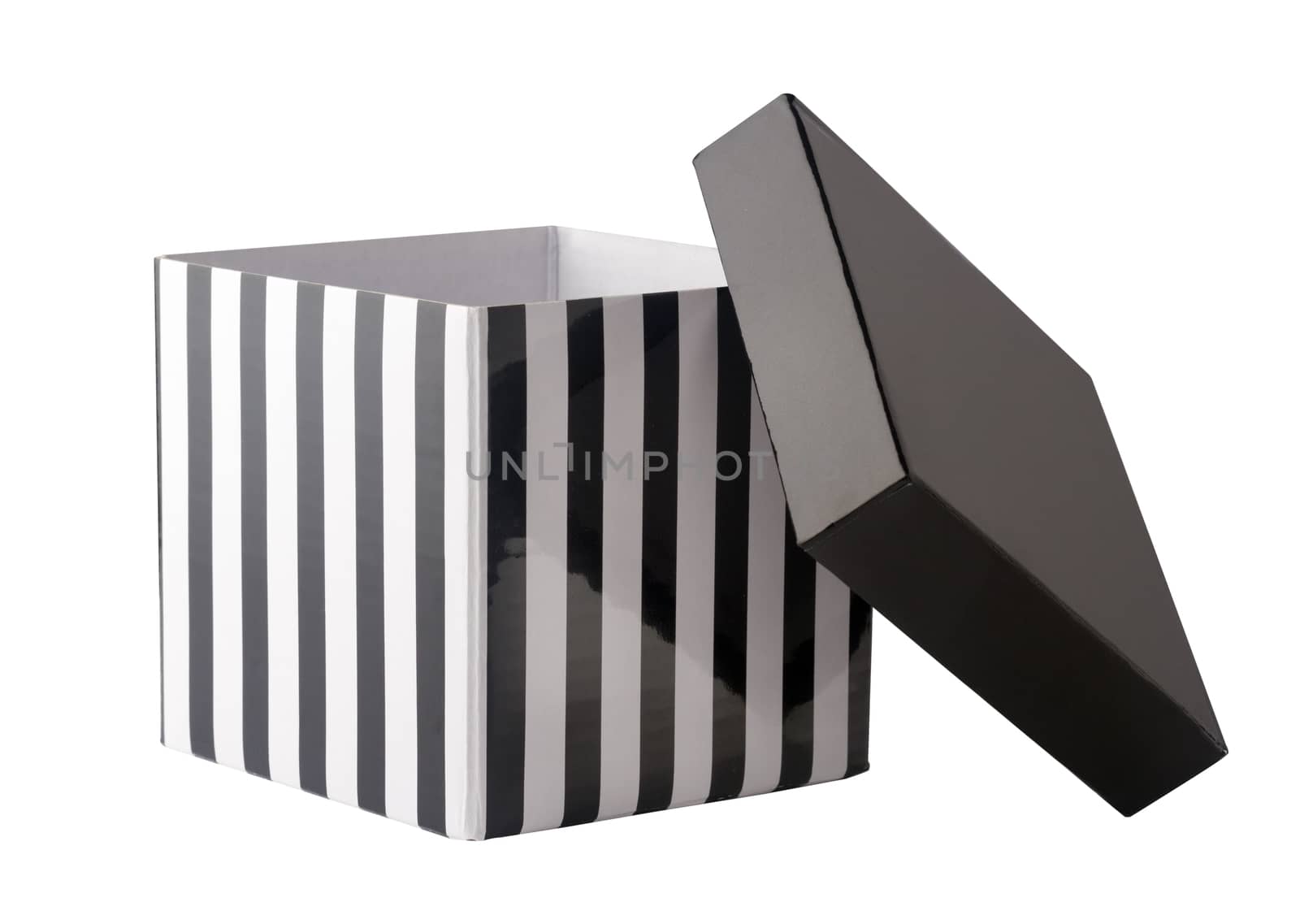 Open box with stripes isolated on white background