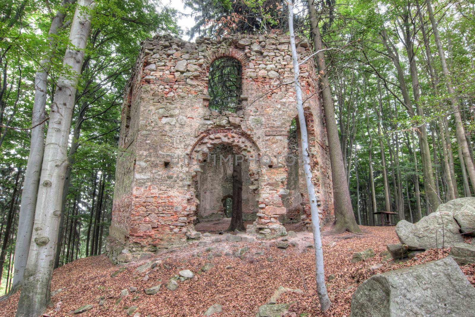 Ruins of the Baroque pilgrimage chapel of Saint Mary Magdalene on the mount Little Blanik from 1753