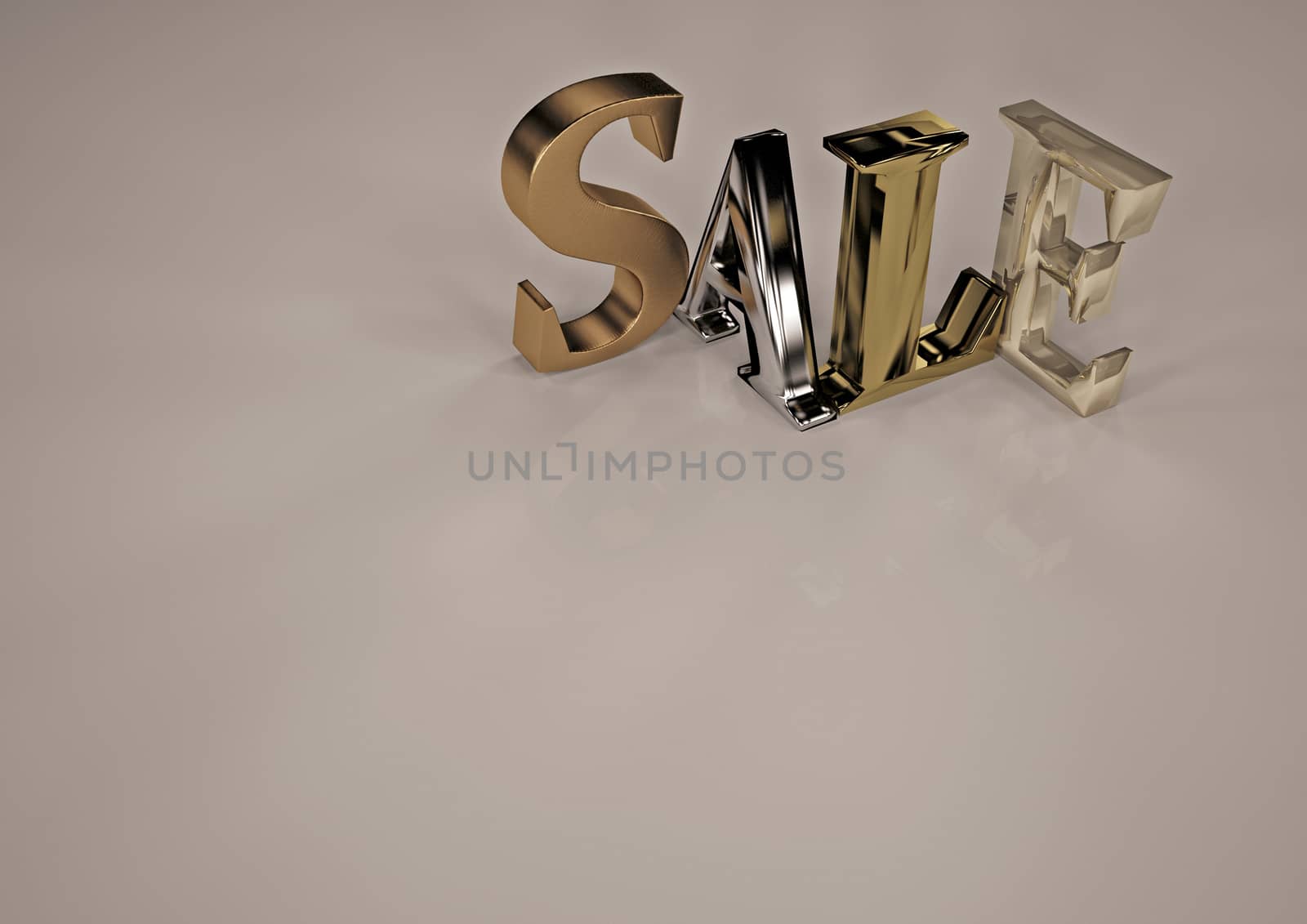 Glossy three-dimensional inscription Sale as a sign.