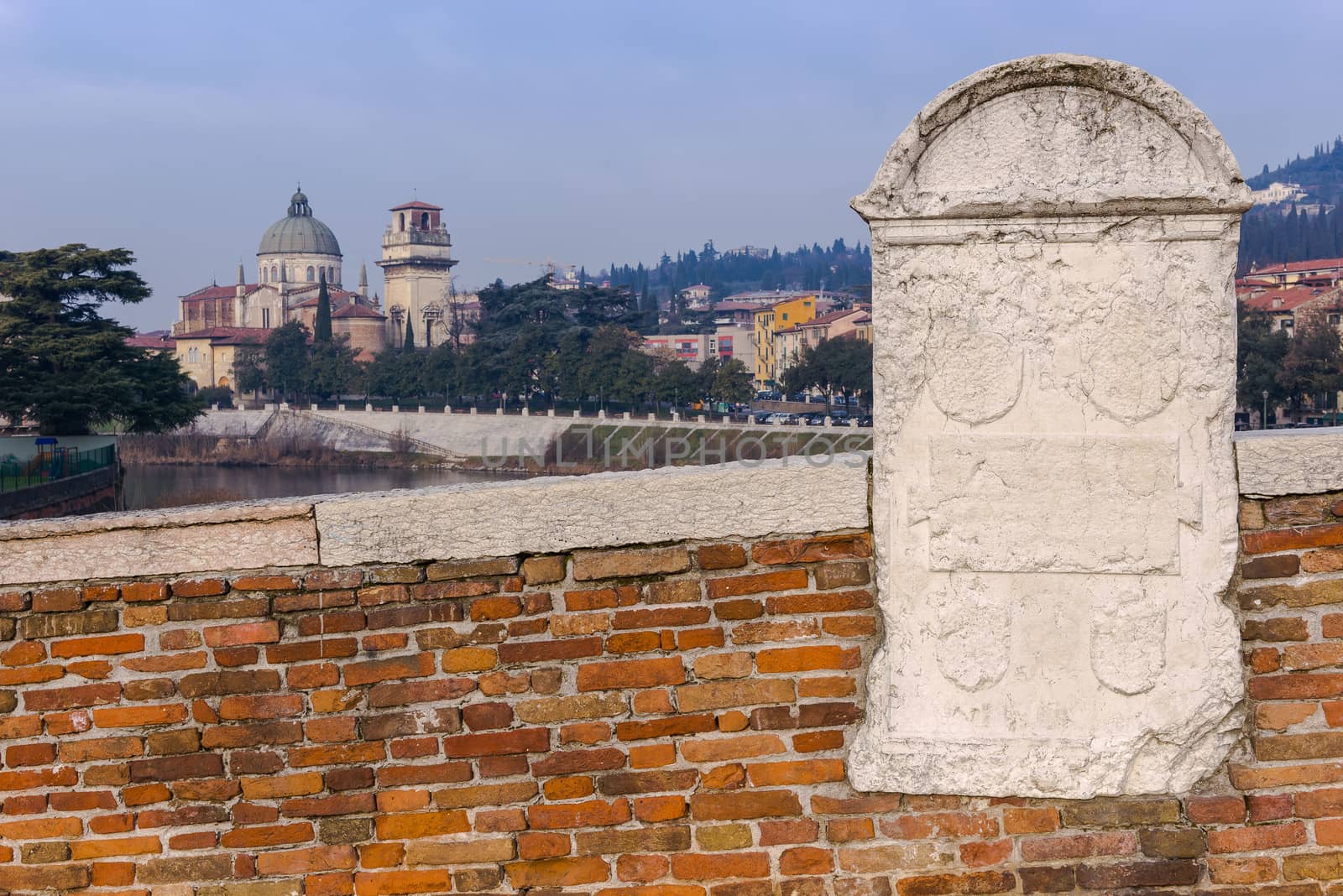 The church of San Giorgio seen from Ponte Pietra in Verona