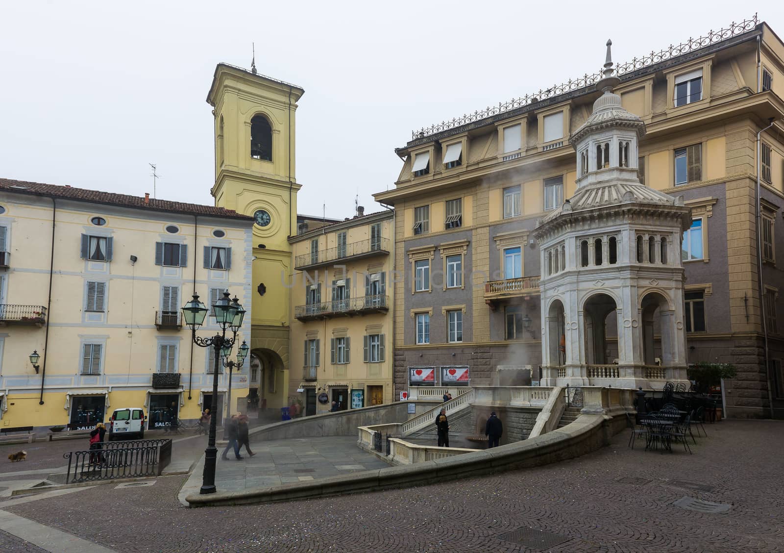Famous fountain called La Bollente, known since roman times, symbol of Acqui Terme in Piedmont