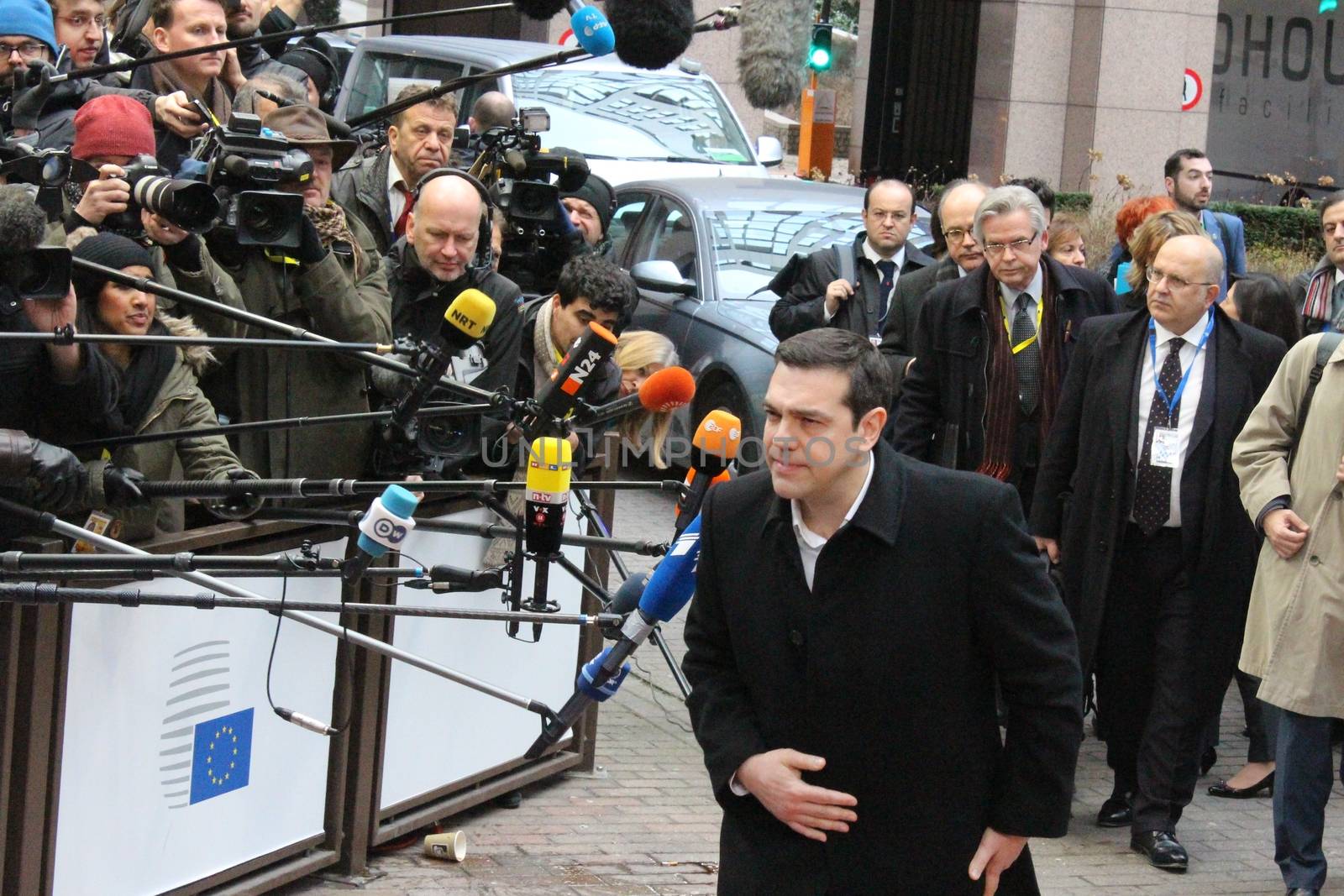 BELGIUM, Brussels: Alexis Tsipras, Prime minister of Greece, arrives at the European Council in Brussels on February 18, 2016.