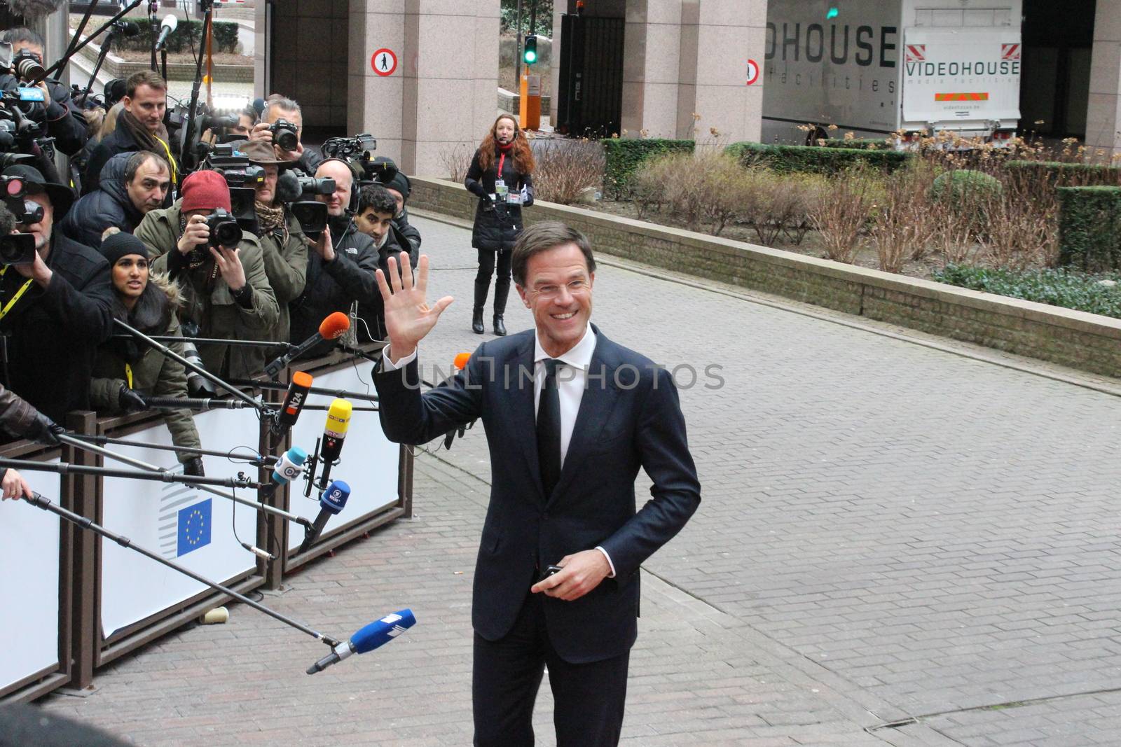 BELGIUM, Brussels: Mark Rutte, Prime minister of the Netherlands, arrives at the European Council in Brussels on February 18, 2016.