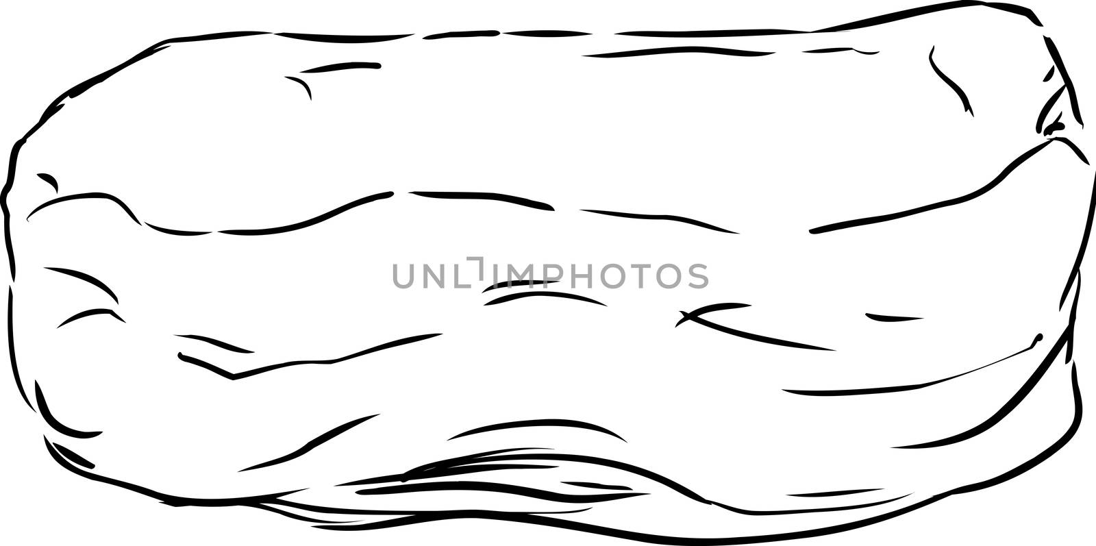 Single outlined mushy pillow with wrinkles over white background