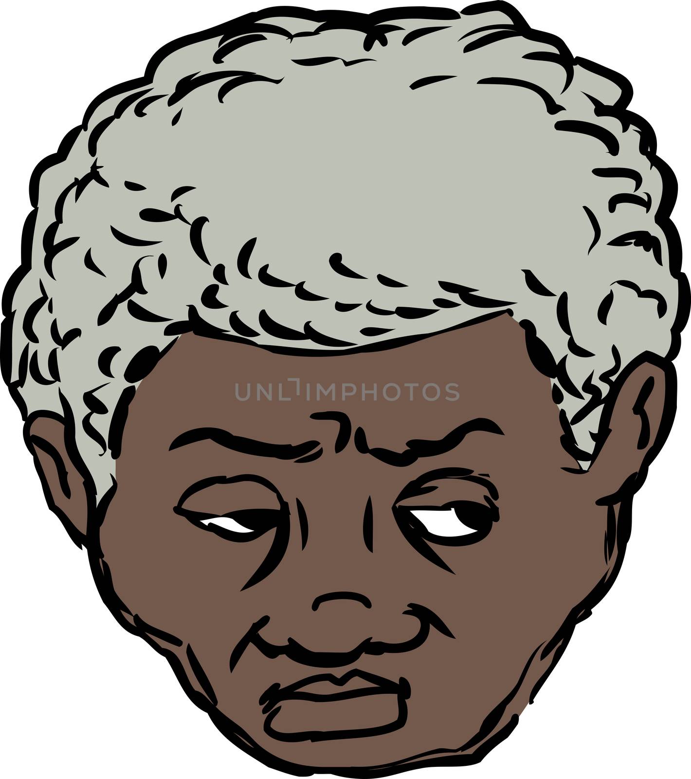 Single isolated head of worried middle aged Black man looking over on isolated background