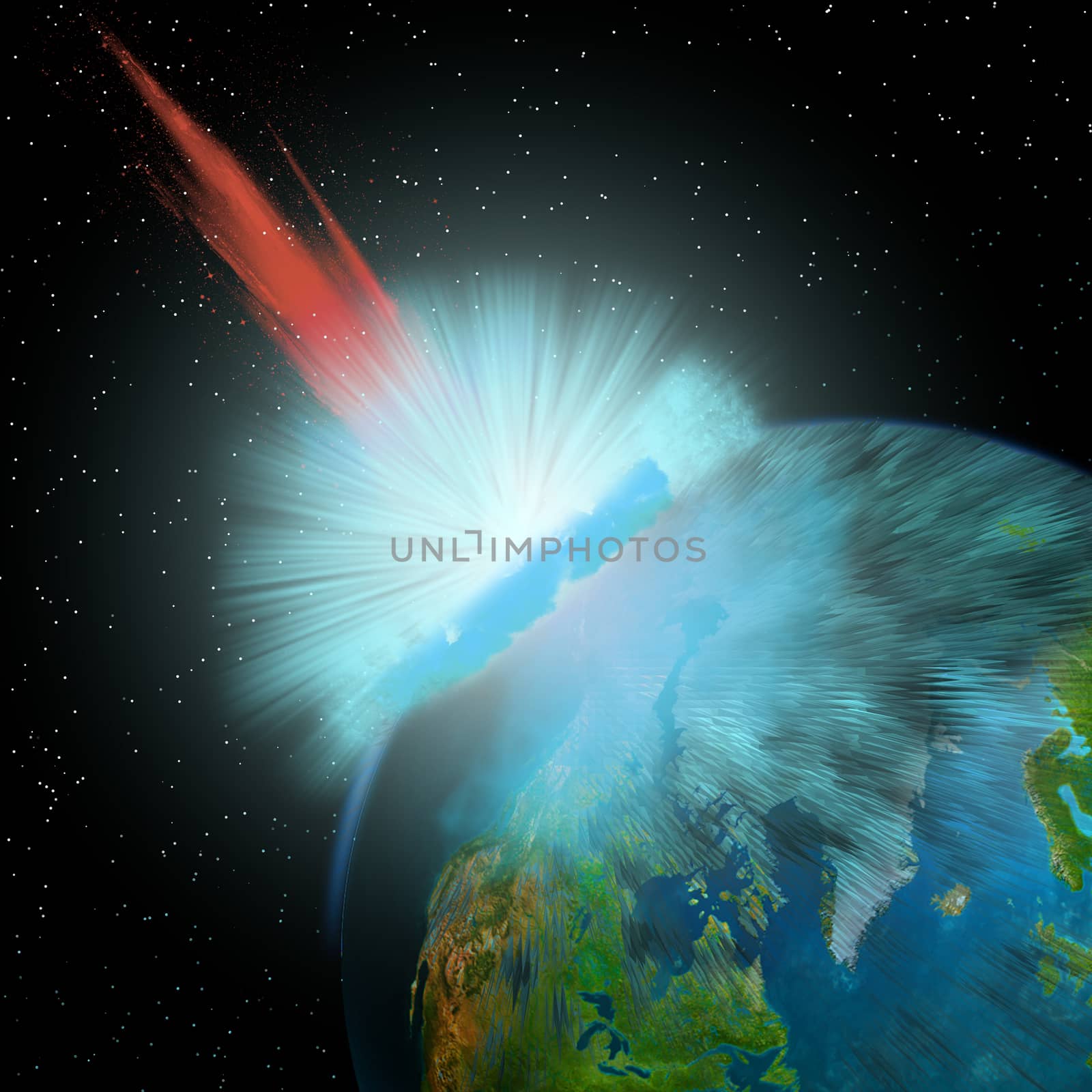 An asteroid hits the Earth near the North Pole causing enormous damage to surrounding areas.