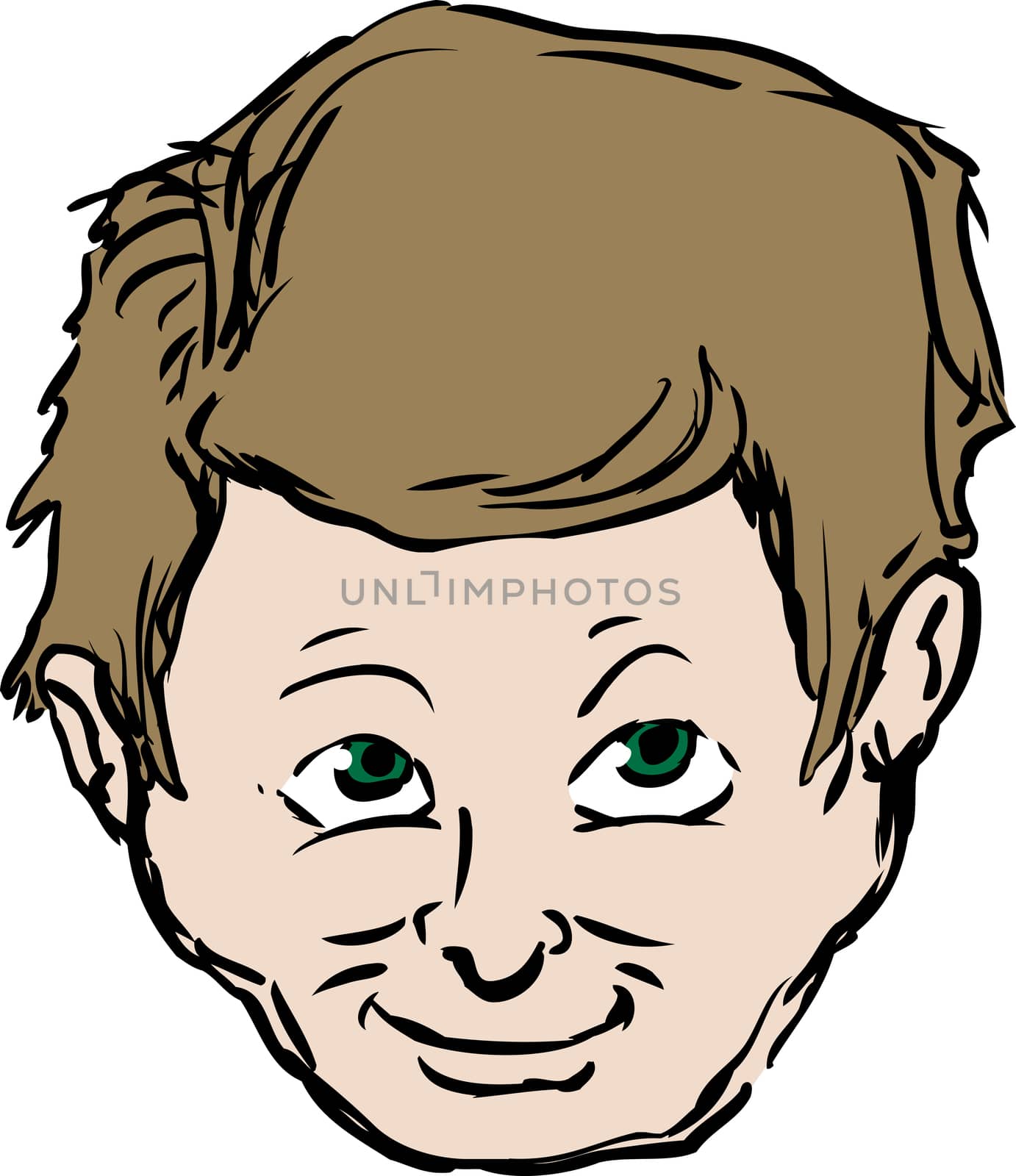 Outline of face of grinning man over isolated white background