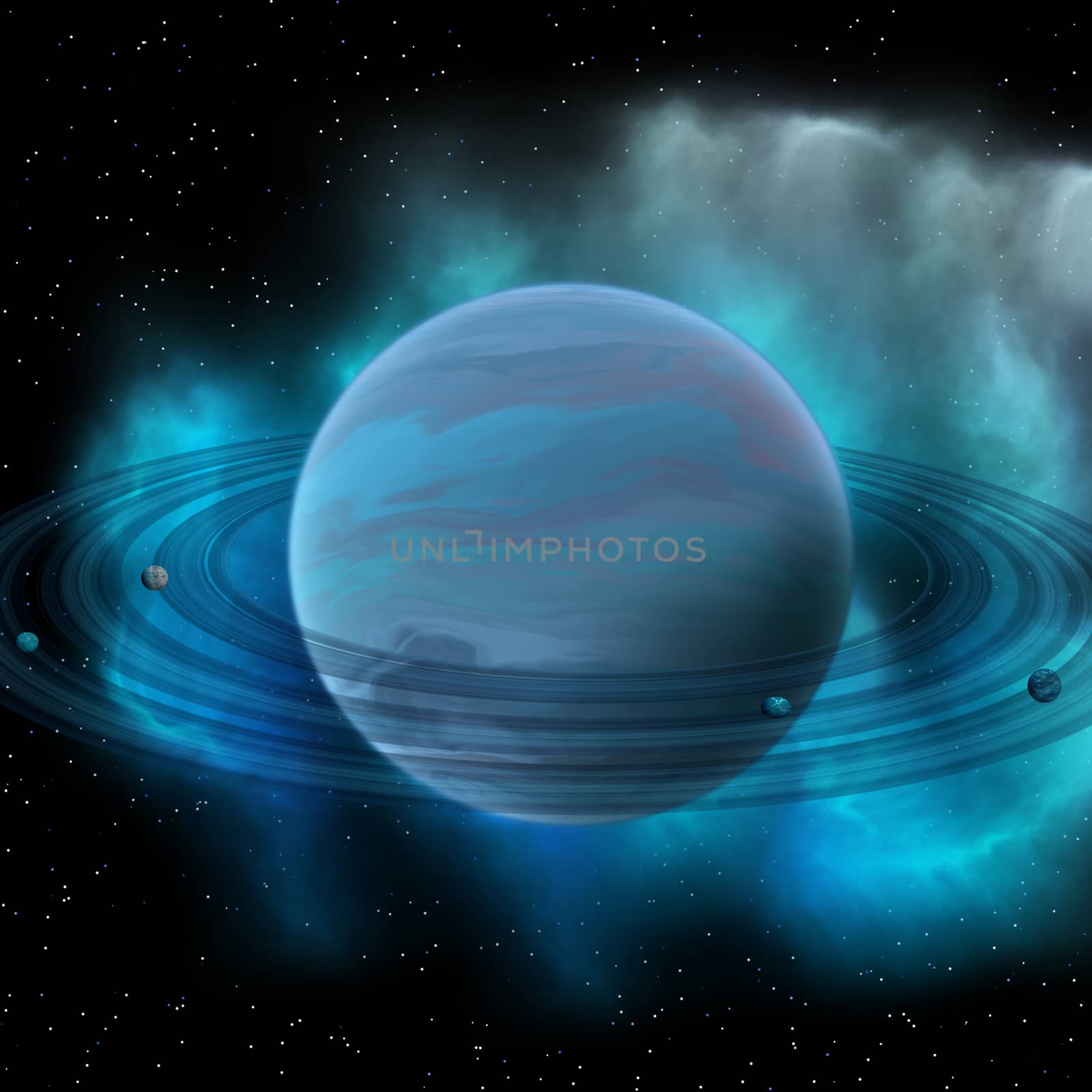 Neptune is the eight planet in our solar system and has planetary rings and a great dark spot indicating a storm on its surface.