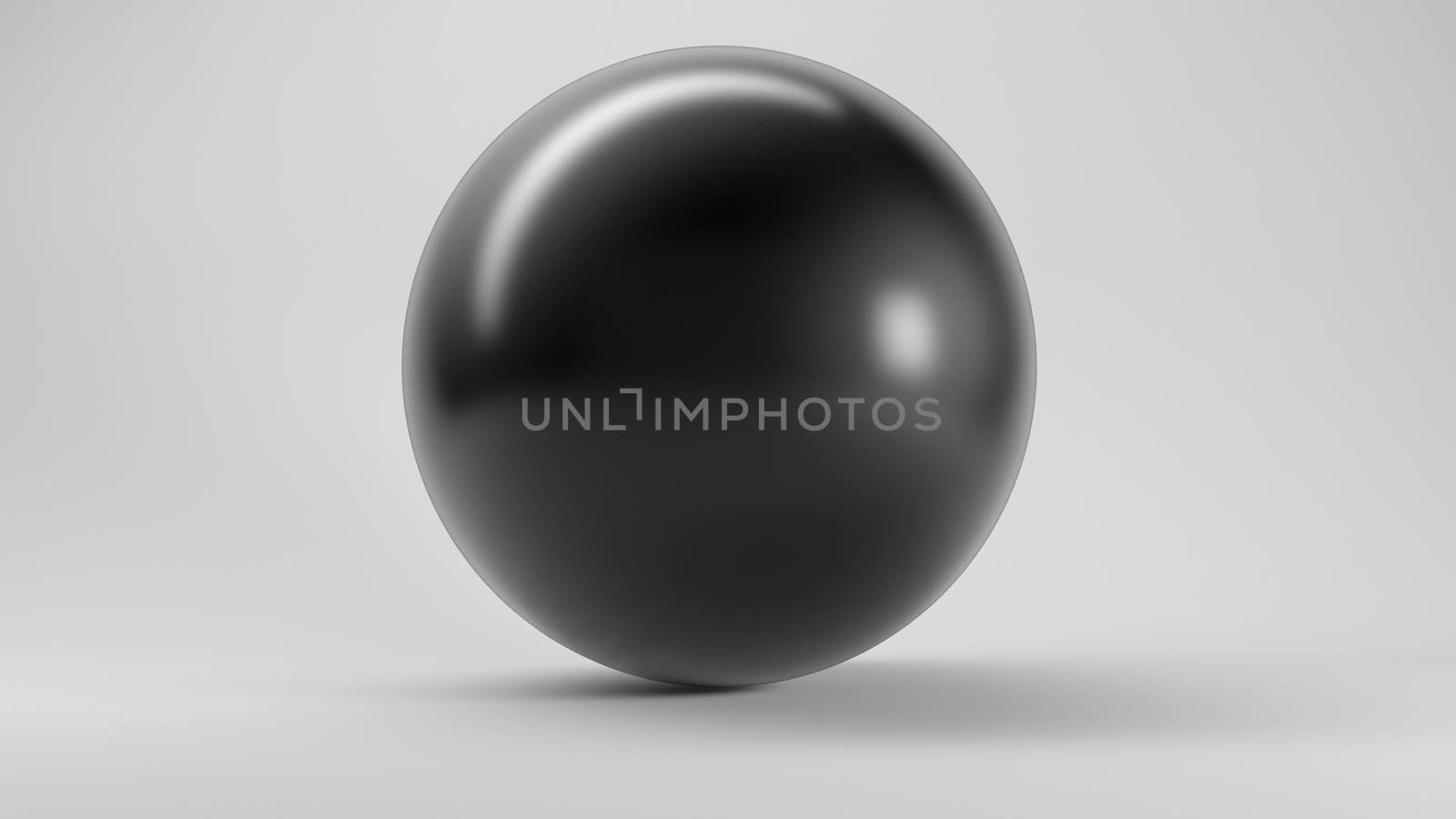 Big black glass sphere with transparent glares and highlights on white background. Black pearlgradients, effects. Abstract texture for your design and business