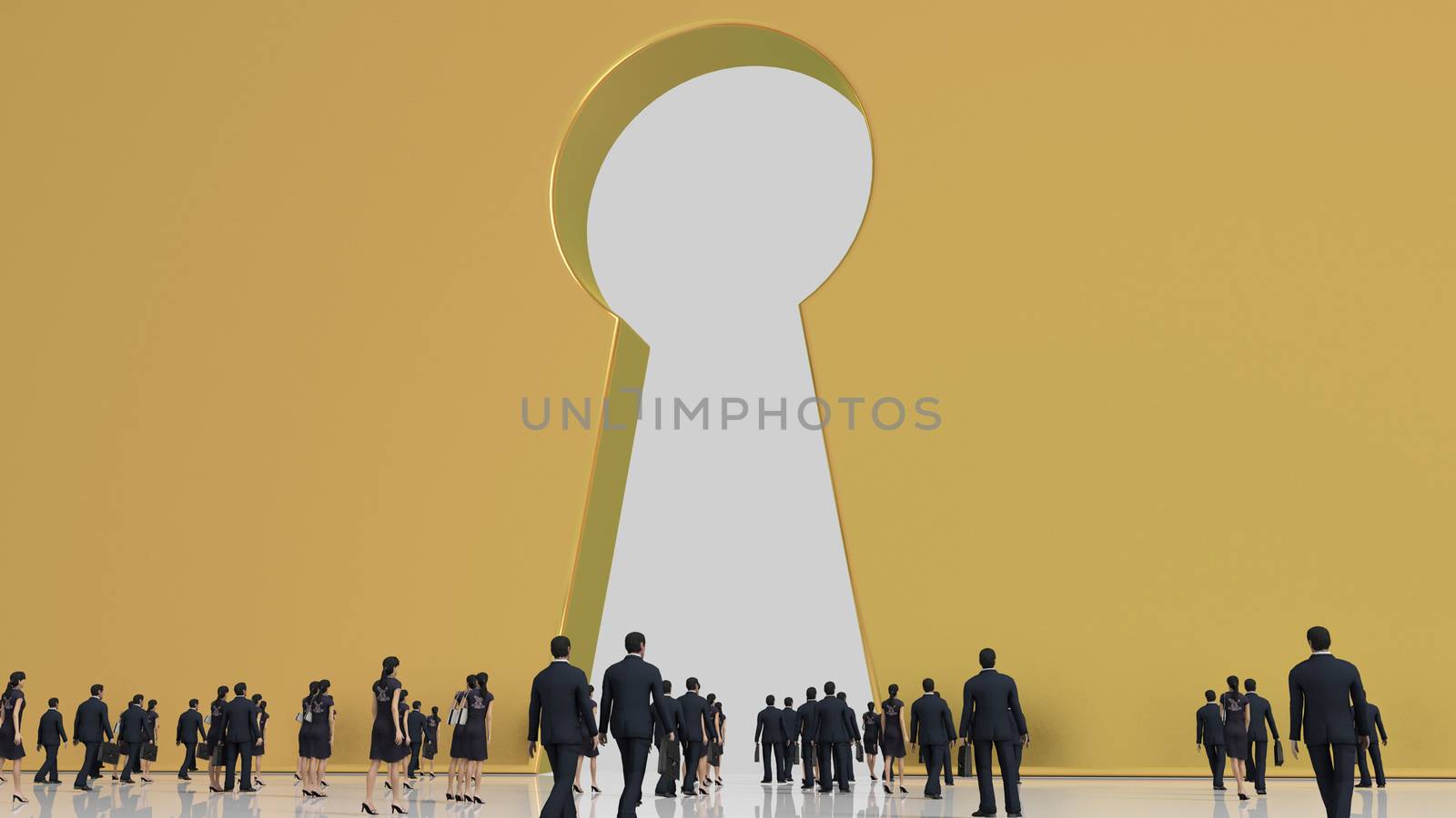 Group of tiny business men and women  going to a keyhole door by fares139