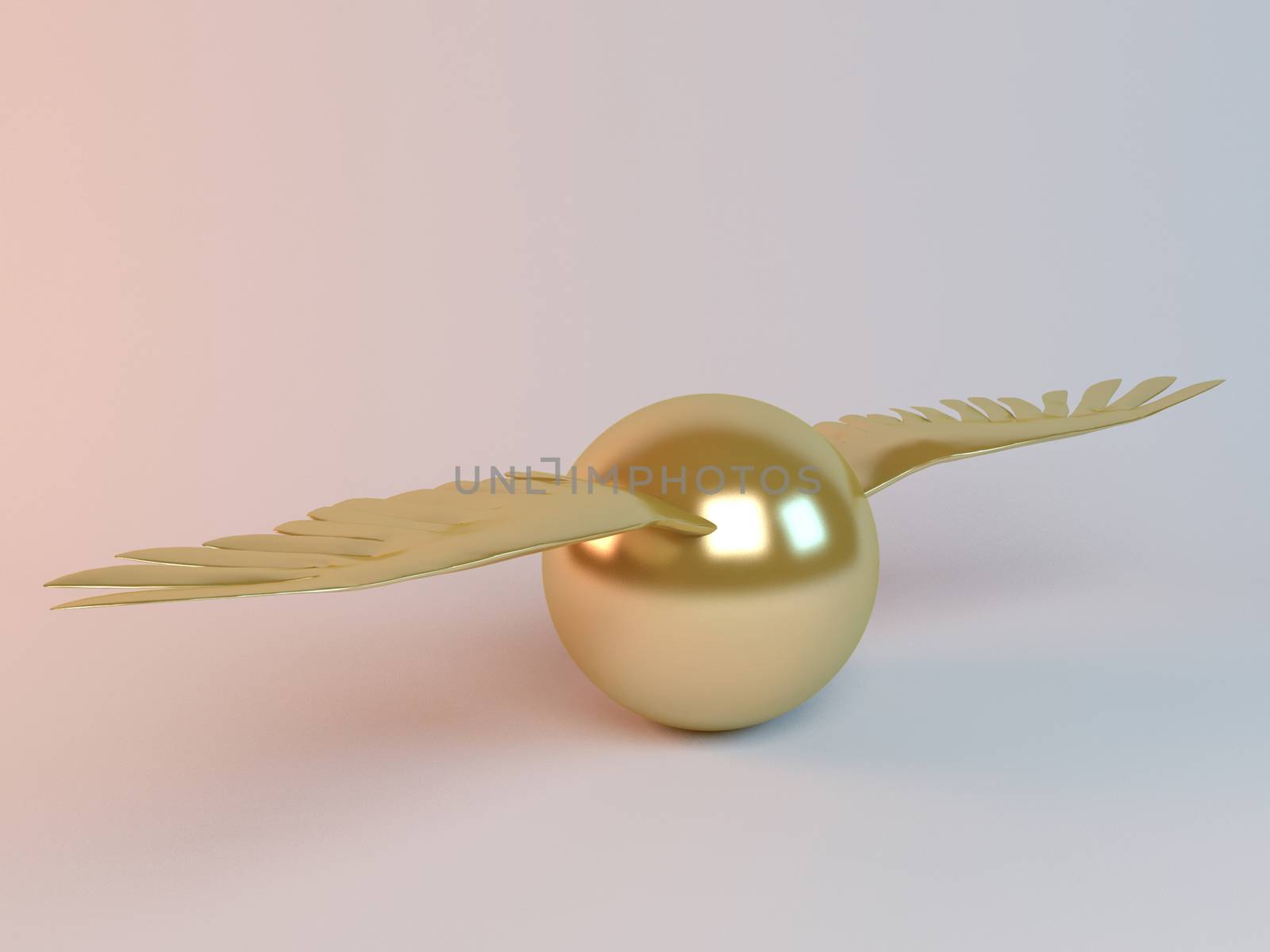 Golden 3D flying animal sphere inside a stage with high render quality to be used as a logo, medal, symbol, shape, emblem, icon, business, geometric, label or any other use