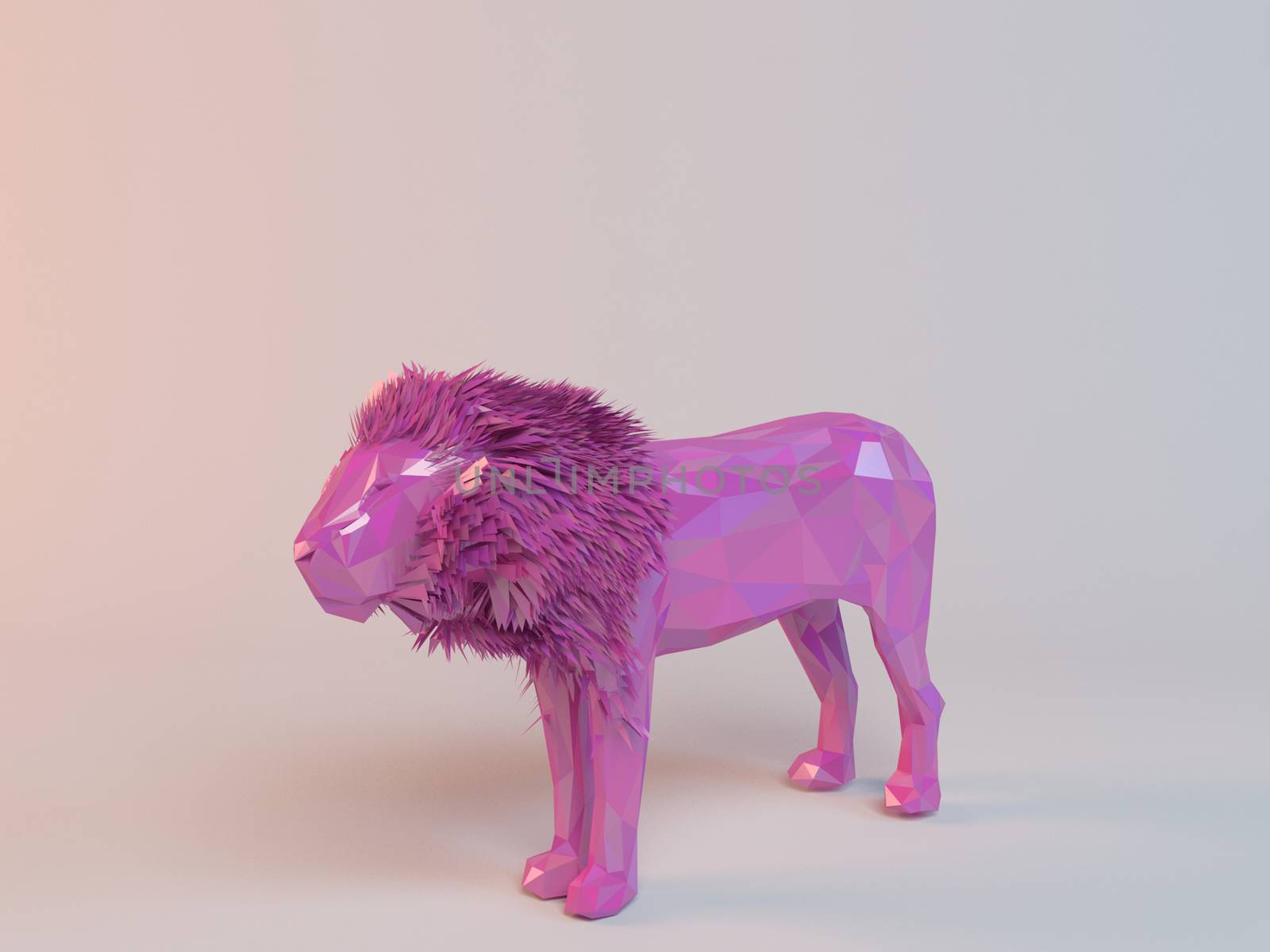 3D pink low poly (Lion) inside a white stage with high render quality to be used as a logo, medal, symbol, shape, emblem, icon, children story, or any other use.
