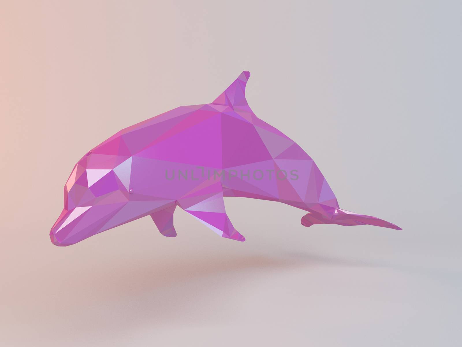 3D pink low poly (dolphin) inside a white stage with high render quality to be used as a logo, medal, symbol, shape, emblem, icon, children story, or any other use.