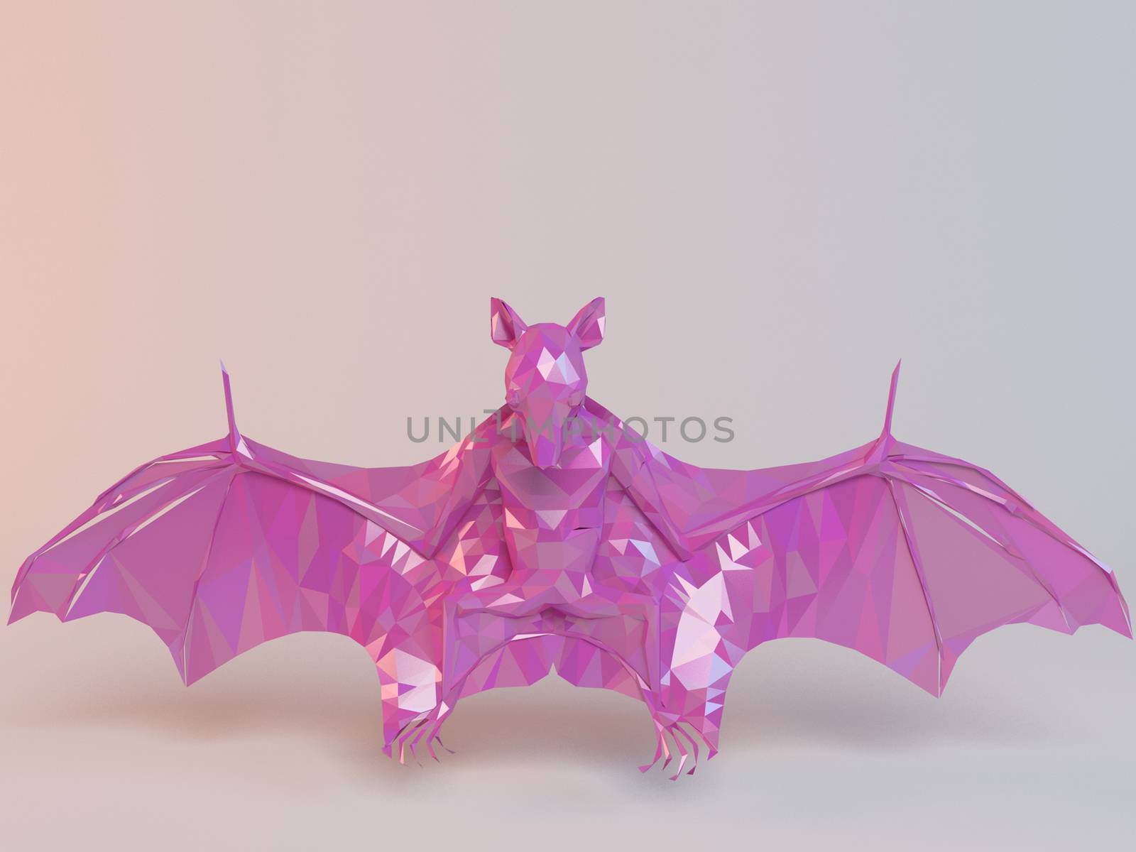 3D pink low poly (bat) inside a white stage with high render quality to be used as a logo, medal, symbol, shape, emblem, icon, children story, or any other use.