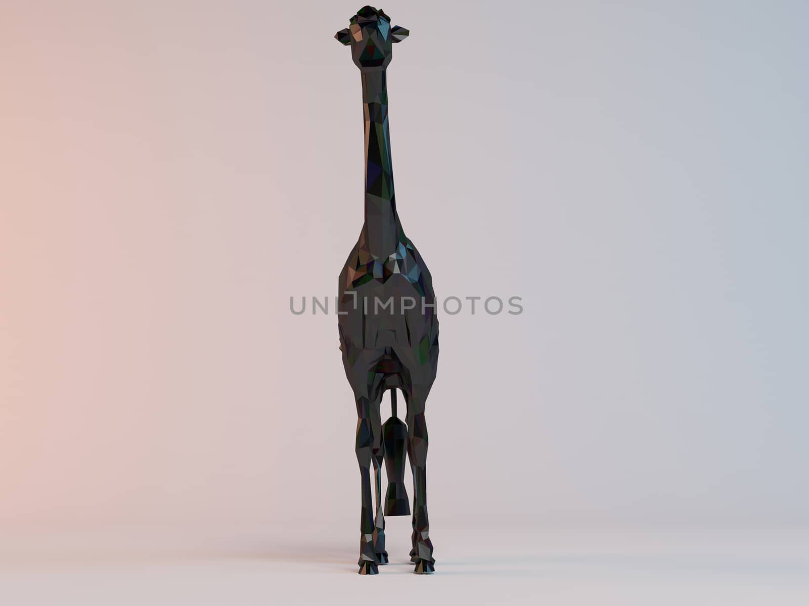 3D black low poly (Giraffe) inside a white stage with high render quality to be used as a logo, medal, symbol, shape, emblem, icon, children story, or any other use.