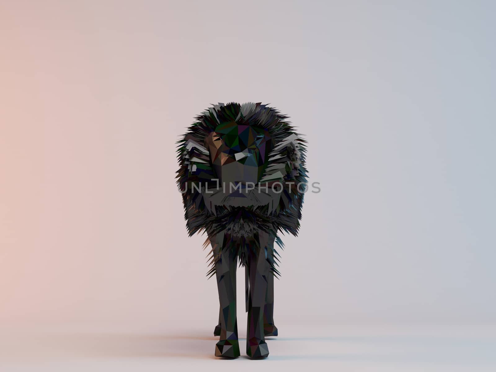 3D black low poly (Lion) inside a white stage with high render quality to be used as a logo, medal, symbol, shape, emblem, icon, children story, or any other use.