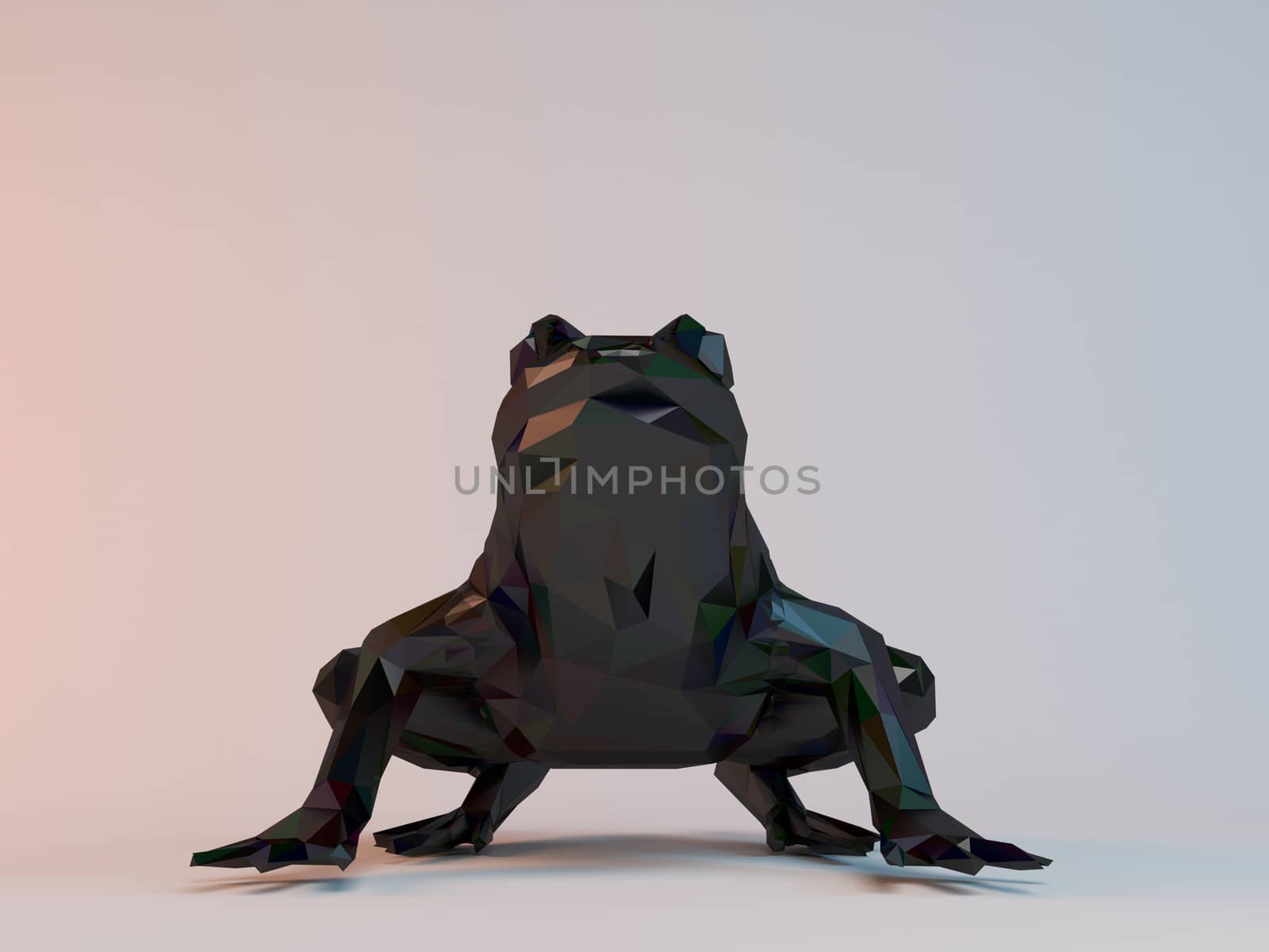3D black low poly (frog) inside a white stage with high render quality to be used as a logo, medal, symbol, shape, emblem, icon, children story, or any other use.