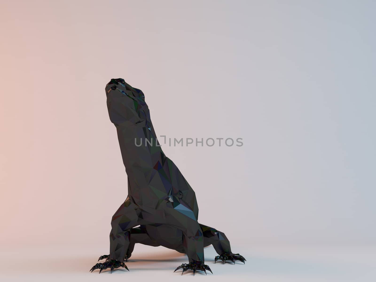 3D black low poly (Lizard) inside a white stage with high render quality to be used as a logo, medal, symbol, shape, emblem, icon, children story, or any other use.