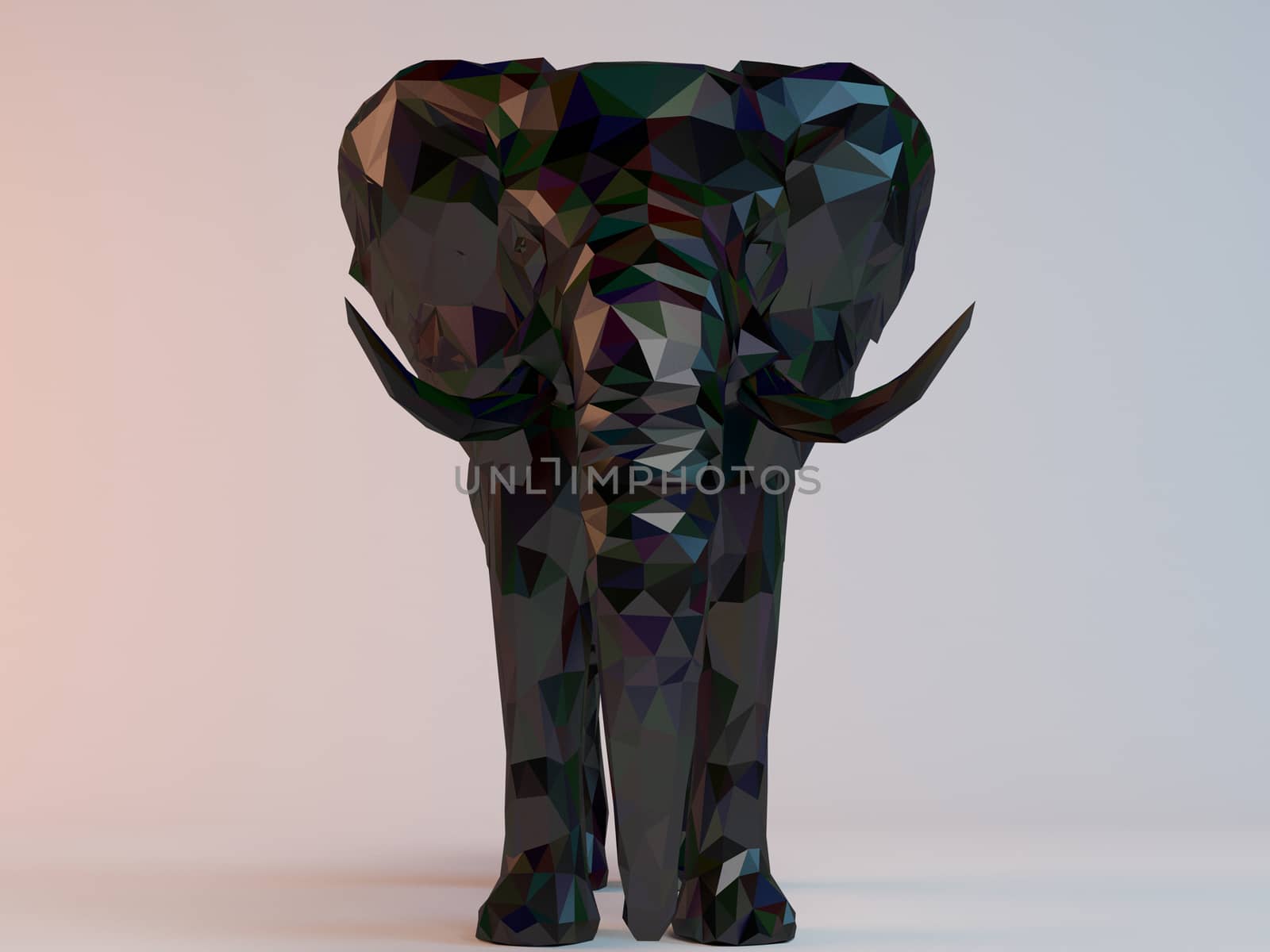 3D black low poly (Elephant) inside a white stage with high render quality to be used as a logo, medal, symbol, shape, emblem, icon, children story, or any other use.