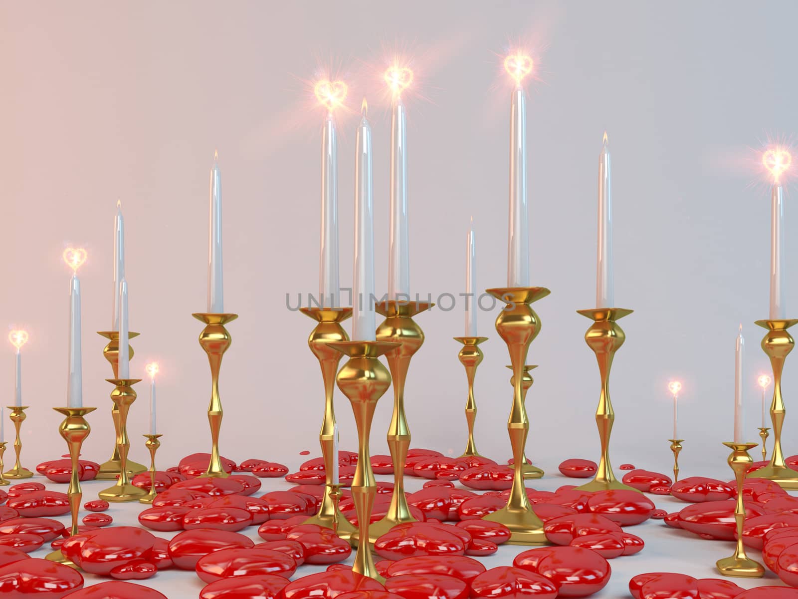 Candles and hearts for lovers and valentine day