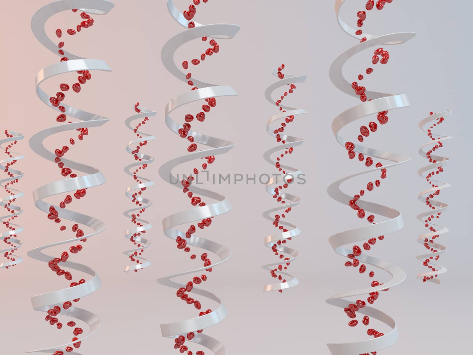 3d DNA of love tunnel inside a white stage full of hearts