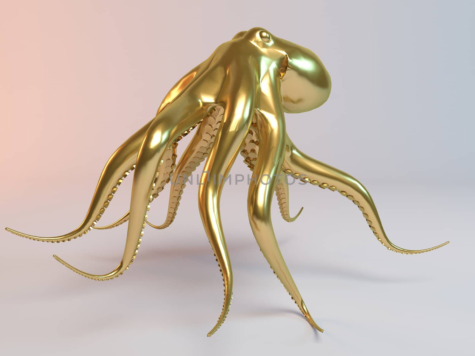 Golden 3D animal octopus inside a stage with high render quality to be used as a logo, medal, symbol, shape, emblem, icon, business, geometric, label or any other use