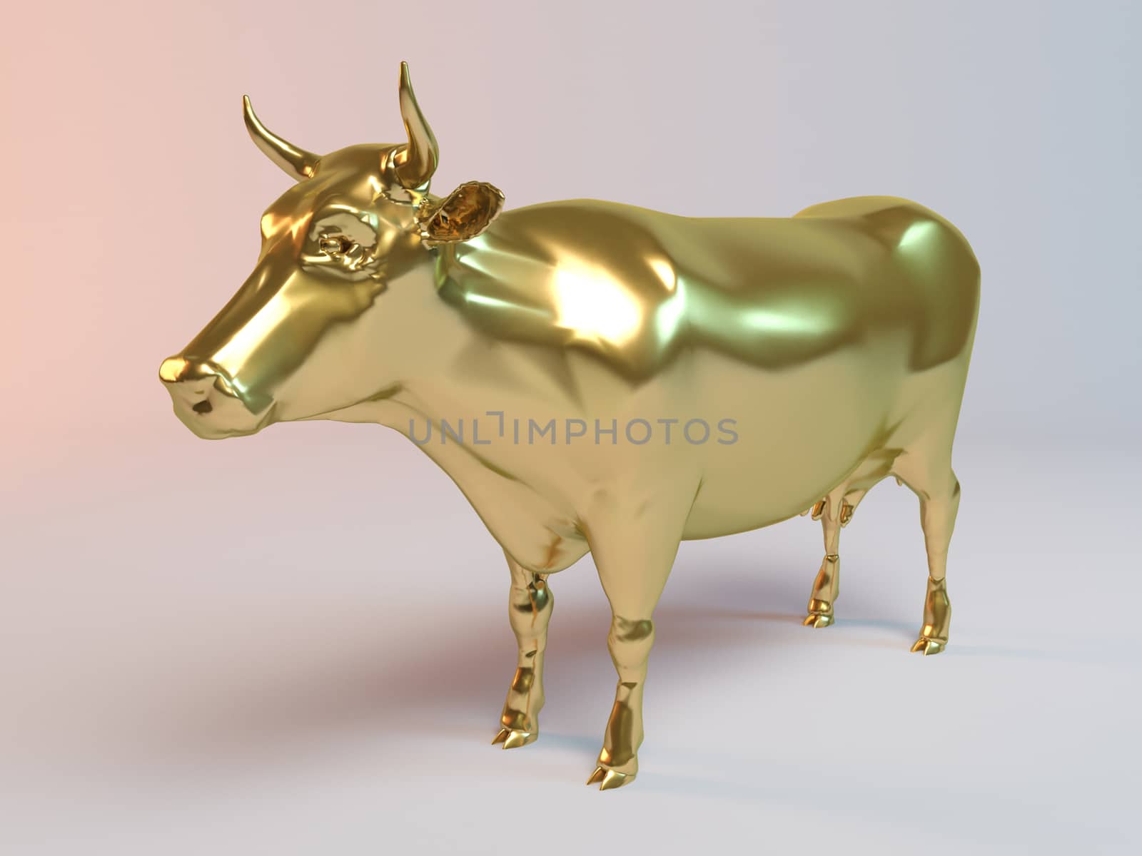 Golden 3D animal cow inside a stage with high render quality to be used as a logo, medal, symbol, shape, emblem, icon, business, geometric, label or any other use