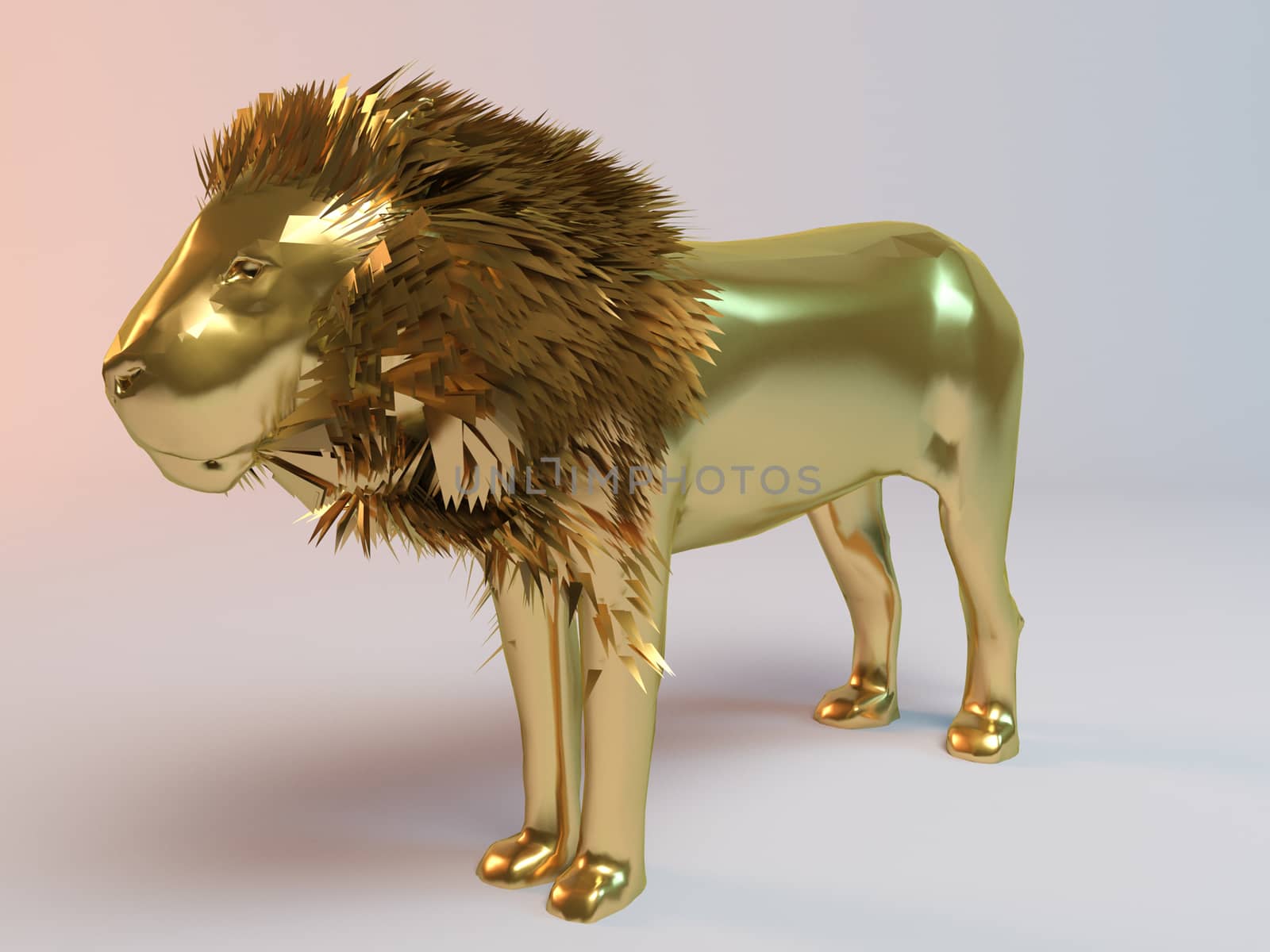 Golden 3D animal lion inside a stage with high render quality to be used as a logo, medal, symbol, shape, emblem, icon, business, geometric, label or any other use