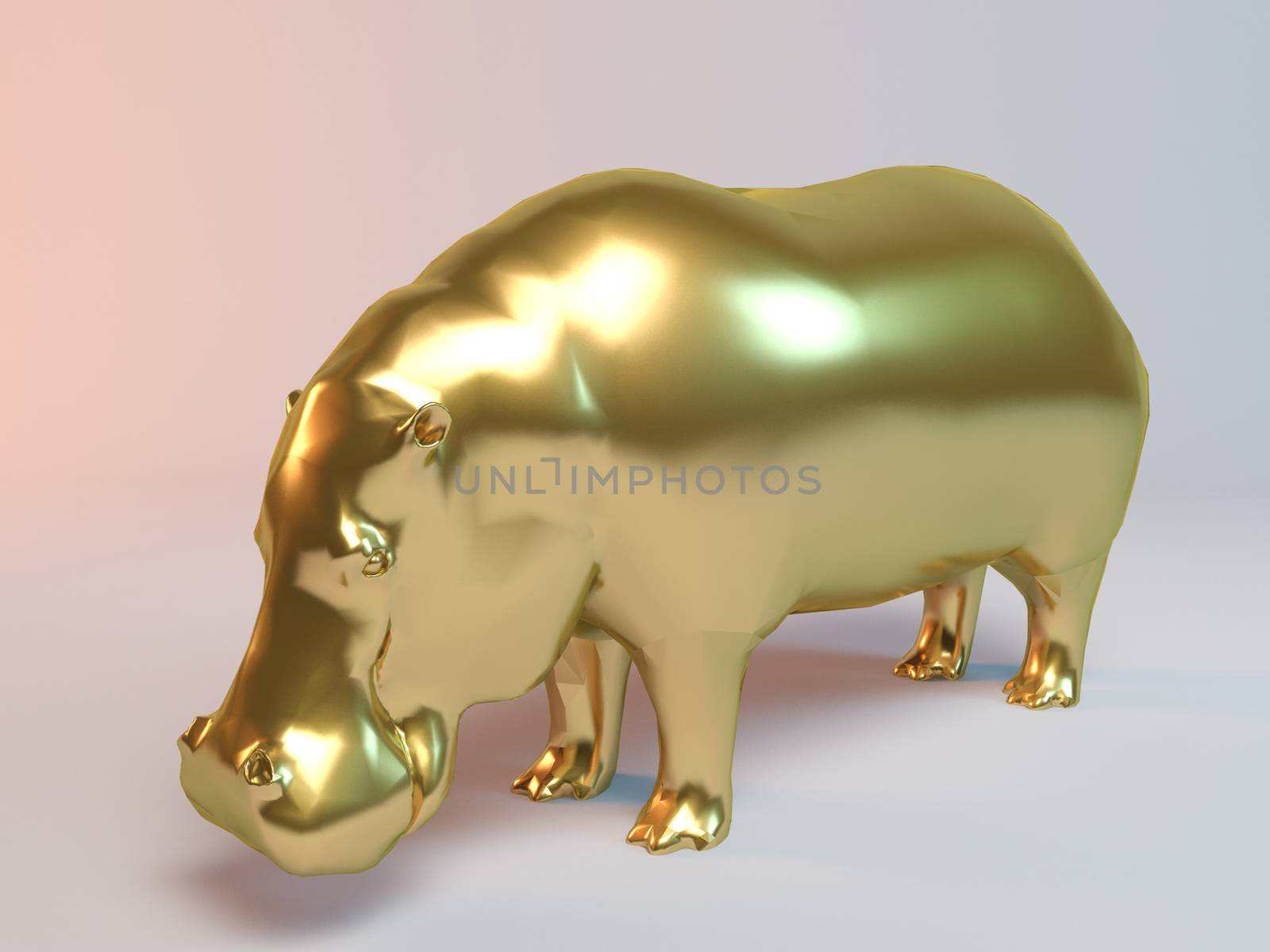 Golden 3D animal Hippo inside a stage with high render quality to be used as a logo, medal, symbol, shape, emblem, icon, business, geometric, label or any other use